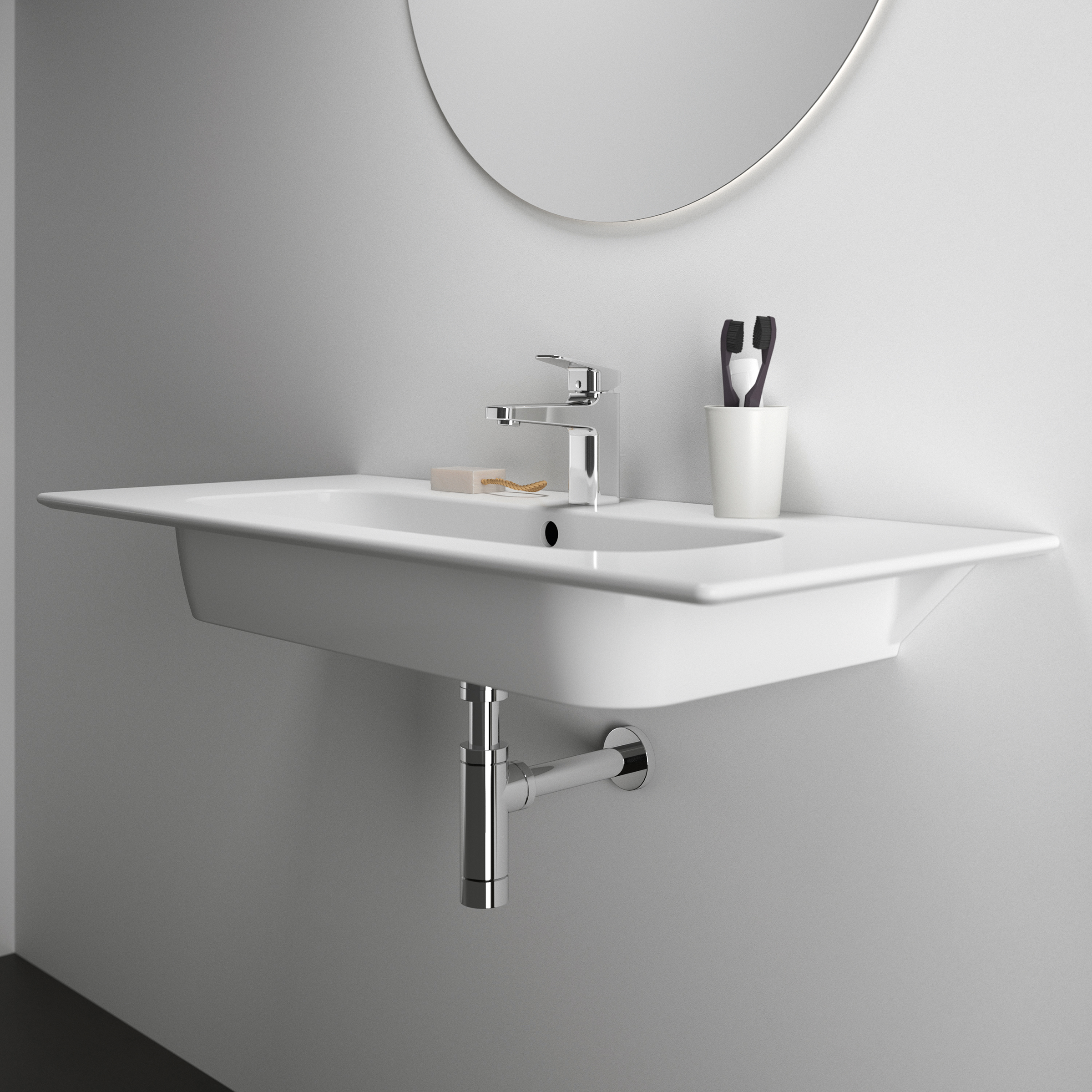 Ideal Standard i.life A Wall Hung Basin & Chrome Bottle Trap