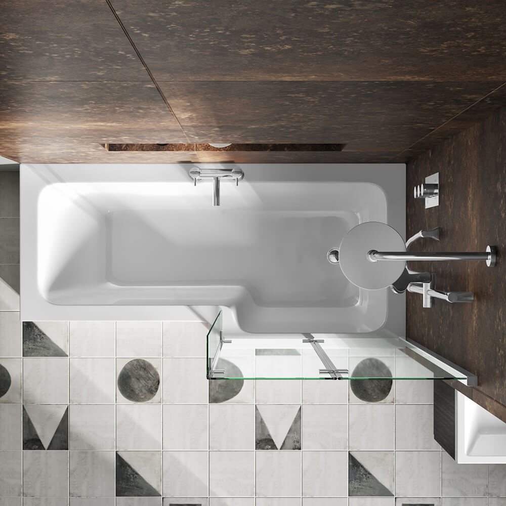 Drench Polished Chrome Double Hinged L-Shaped Bath Screen - 1400 x 800mm