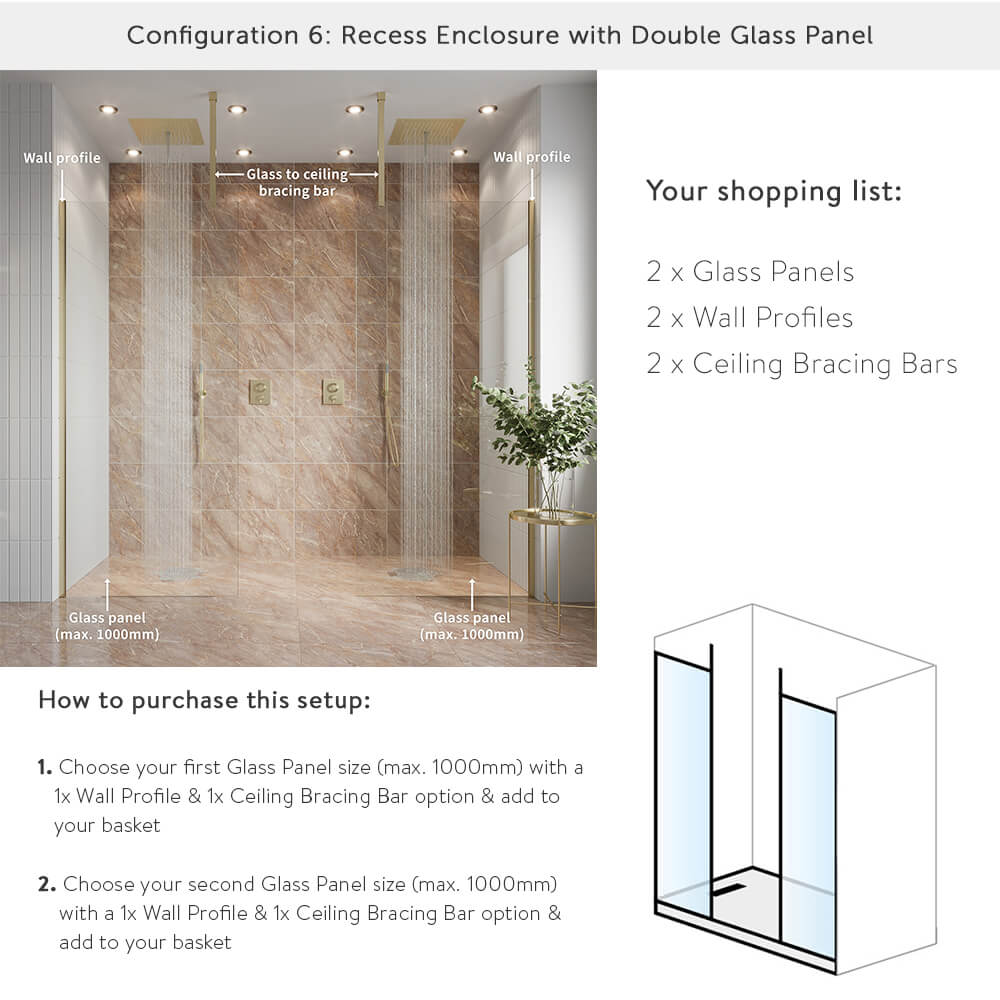 Crosswater Gallery 8 Walk In Shower Enclosure 8mm Panels with Multiple Configurations - Matt Black