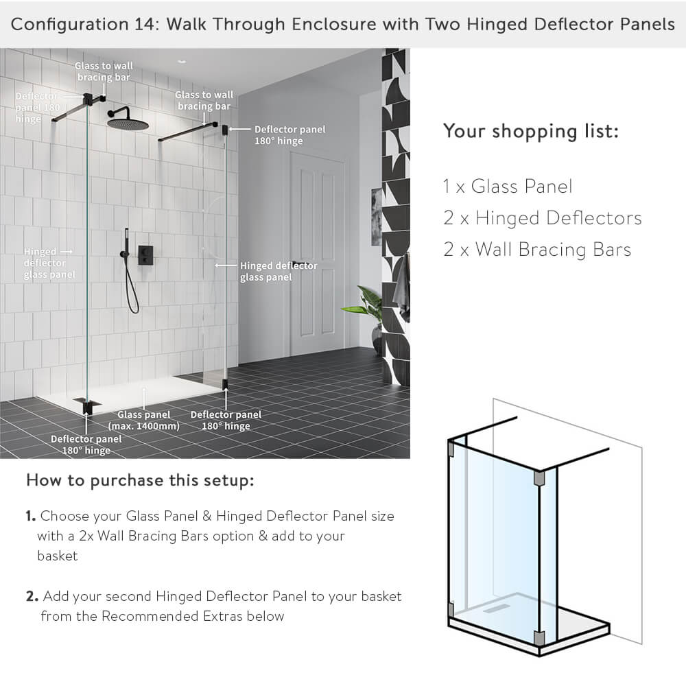 Crosswater Gallery 8 Walk In Shower Enclosure 8mm Panels with Multiple Configurations - Matt Black