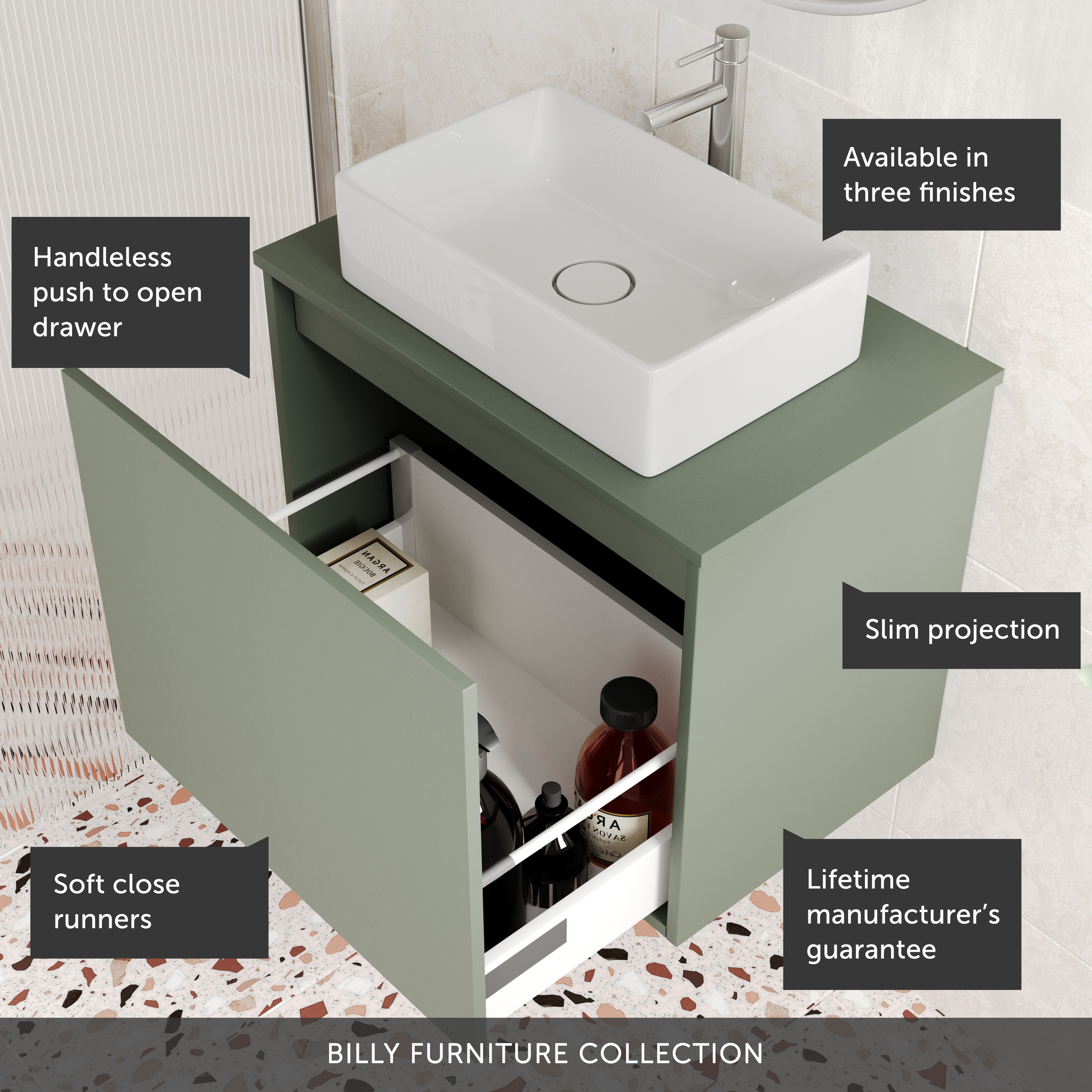 Billy 600mm Wall Hung Vanity Unit & Countertop