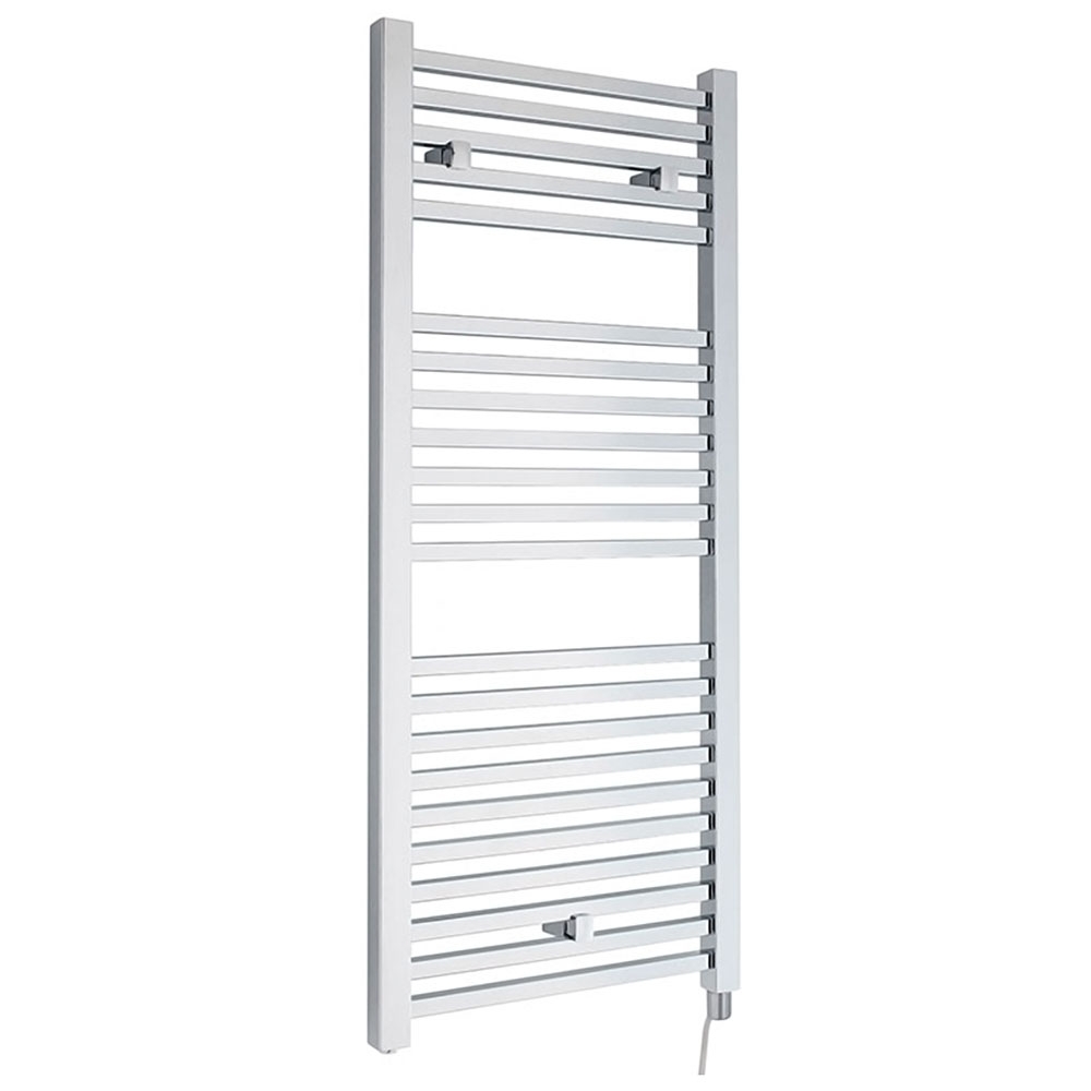 Brenton Helios Electric Straight Square Chrome Heated Towel Rail - 20mm - 1110 x 500mm