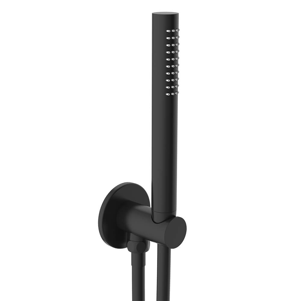 VOS Round Water Outlet & Holder with Hose & Slim Hand Shower - Matt Black