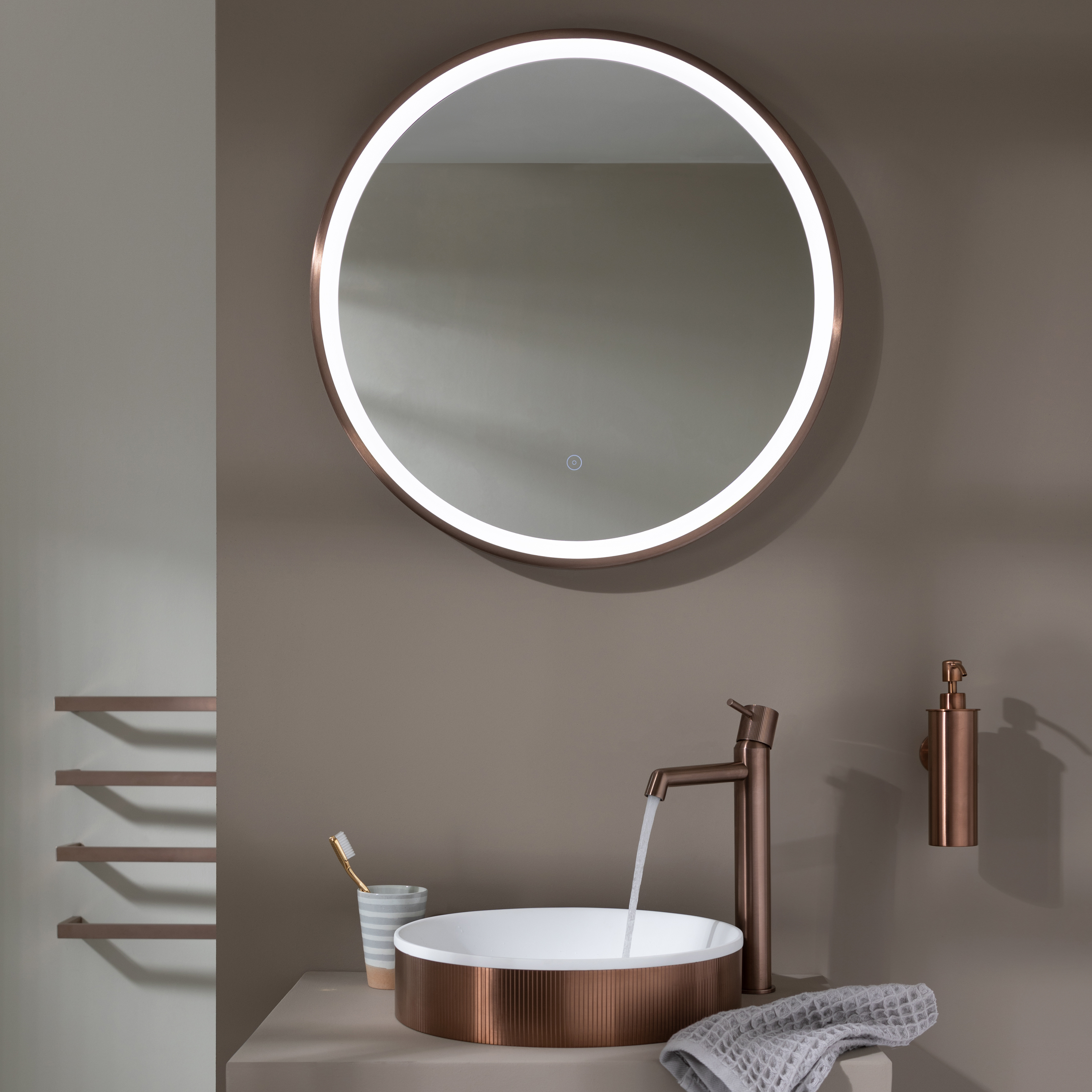 VOS LED Illuminated Round Framed Mirror with Demister Pad & Colour Change Lights - 600mm