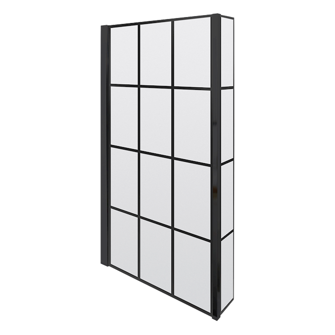 Vellamo City 6mm Matt Black Framed Hinged Bath Screen With Fixed Return - 1430 x 780mm