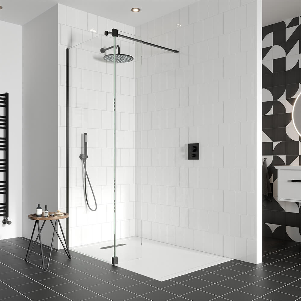 Crosswater Gallery 8 Walk In Shower Enclosure 8mm Panels with Multiple Configurations - Matt Black