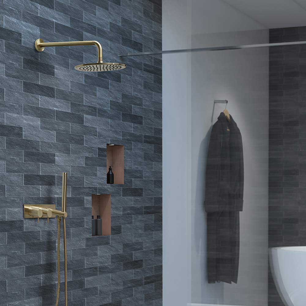 VOS Round 250mm Overhead Shower - Brushed Brass