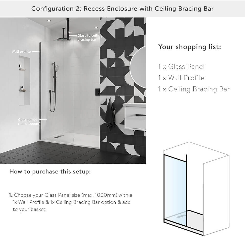Crosswater Gallery 8 Walk In Shower Enclosure 8mm Panels with Multiple Configurations - Matt Black