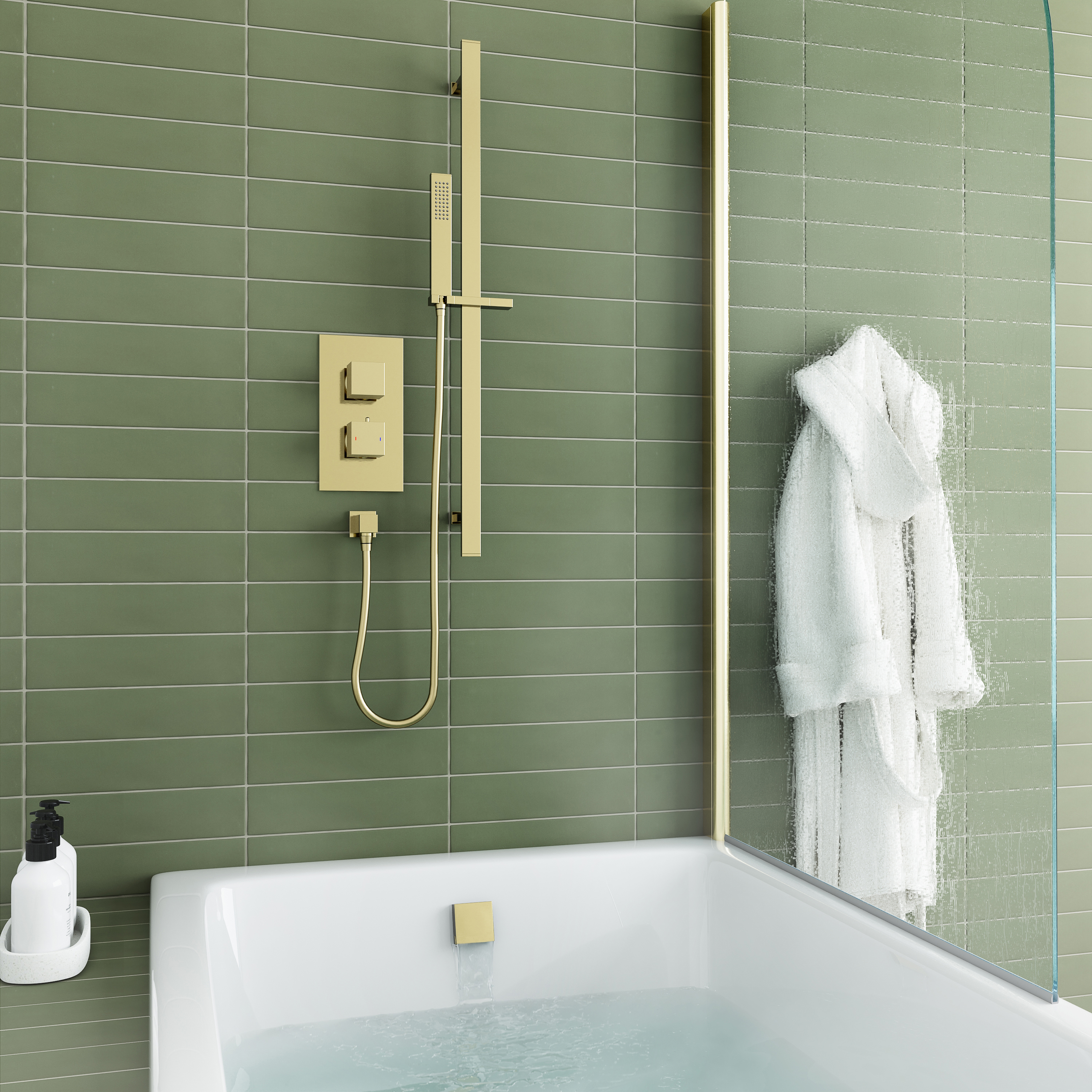 Harbour Status Brushed Brass Shower Package with 2 Outlet Valve, Slide Rail Kit and Overflow Bath Filler