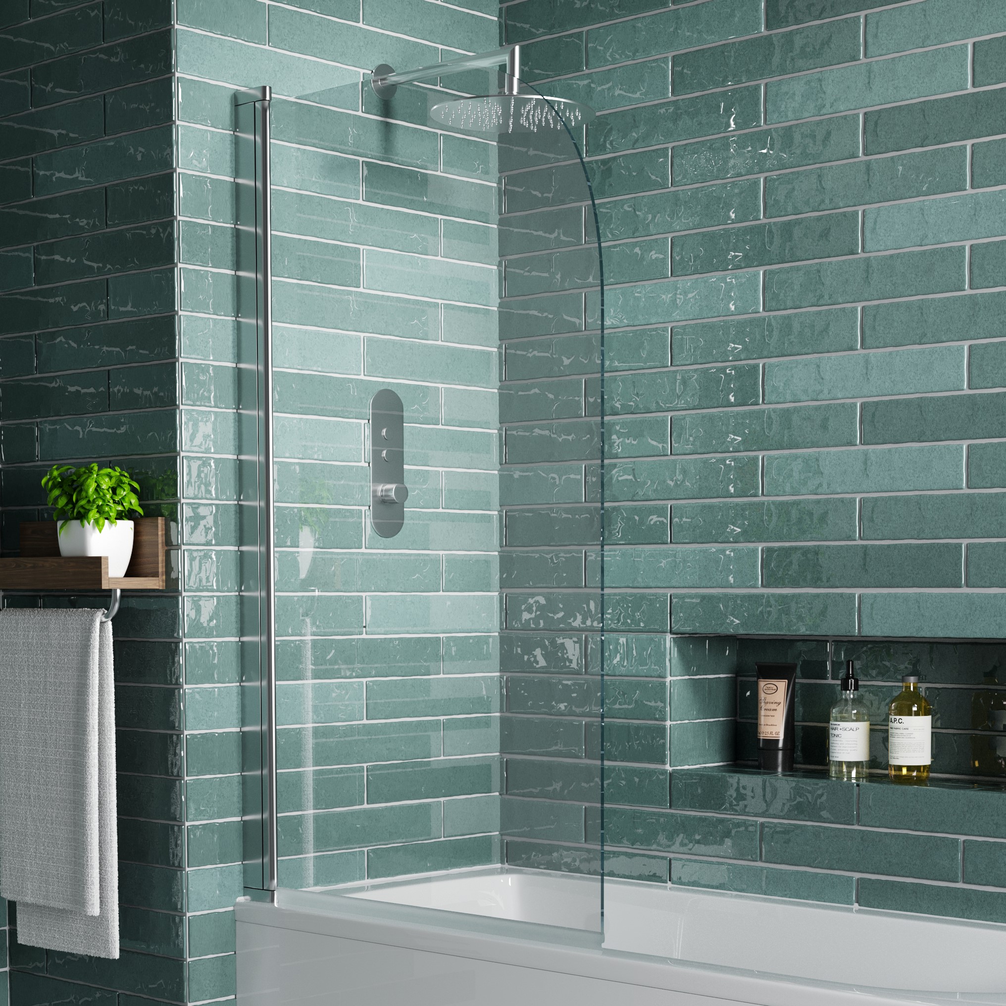 Vellamo Curved Corner Single Hinged Bath Screen - 1400 x 800mm