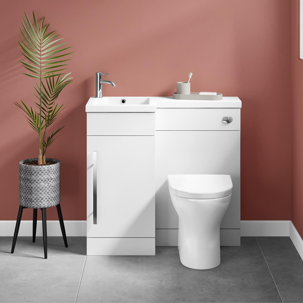 Harbour Icon 900mm Spacesaving Combination Bathroom Toilet & Sink Unit - White Gloss