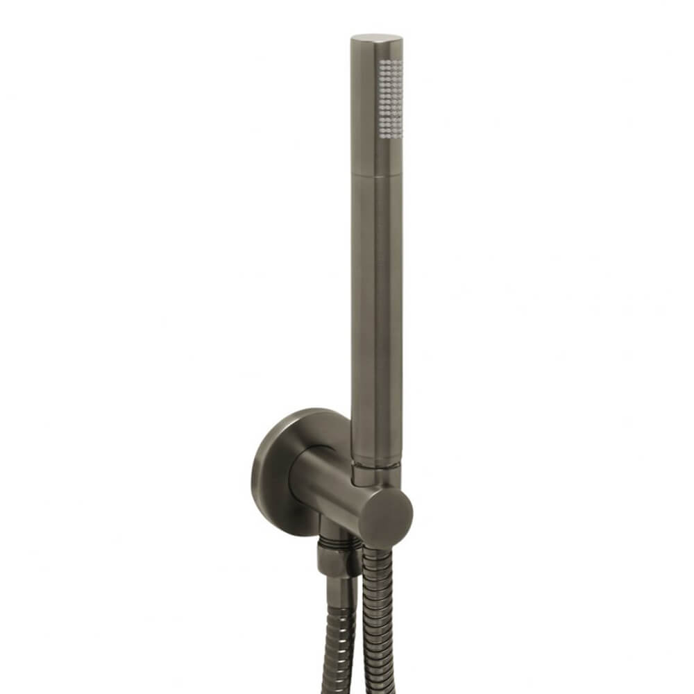 VOS Round Water Outlet & Holder with Metal Hose & Slim Hand Shower - Brushed Black