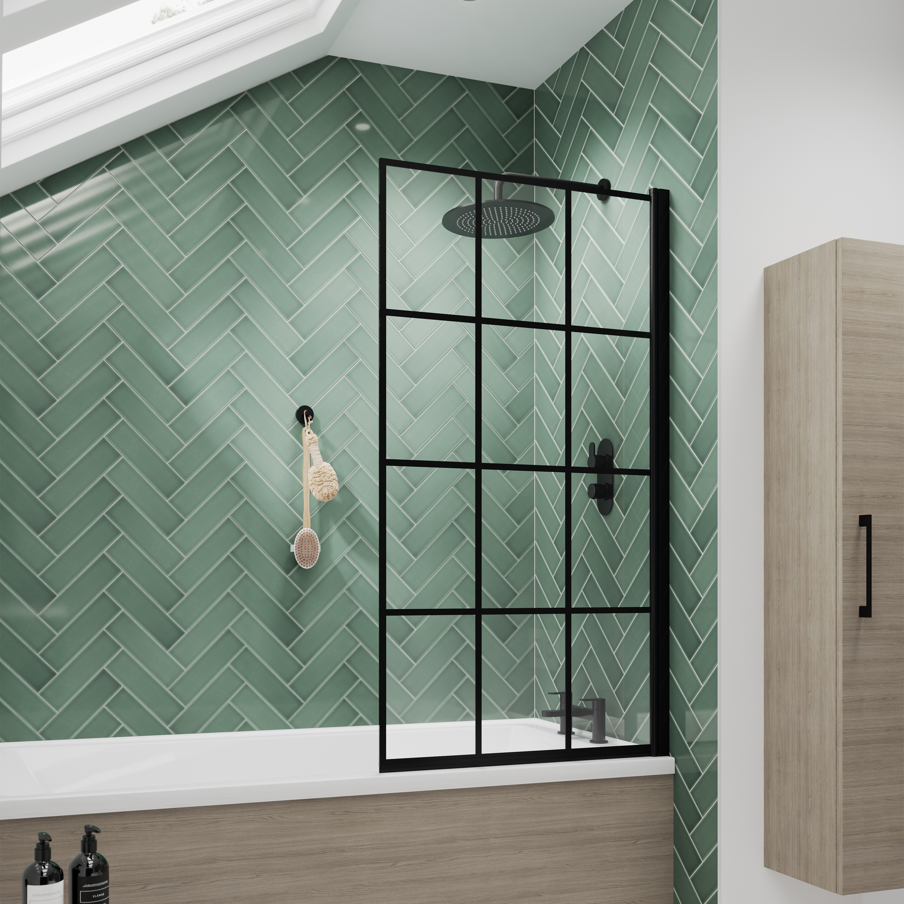 Vellamo City 6mm Matt Black Framed Hinged Bath Screen - 1430 x 770mm