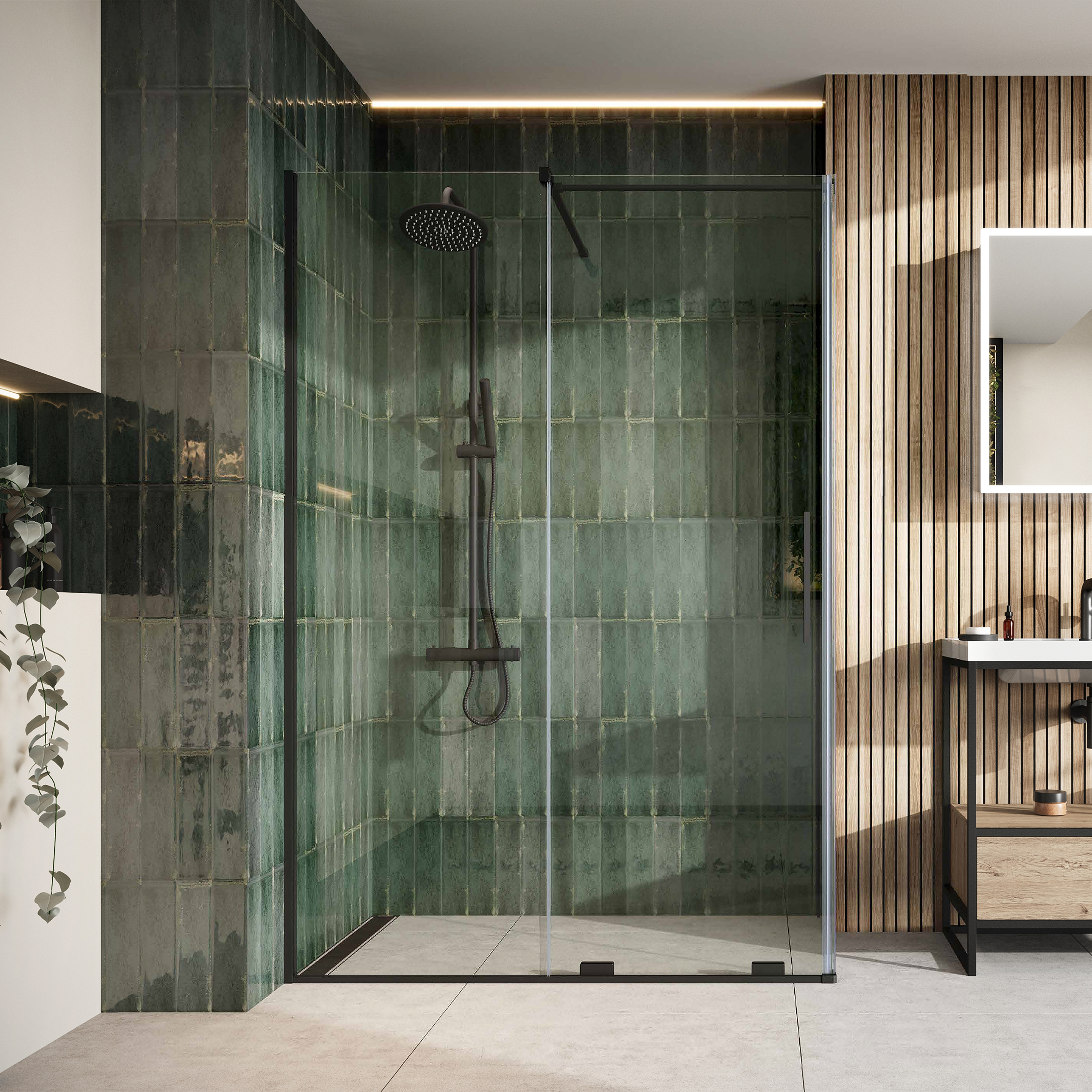 Harbour Momentum 8mm Easy Clean 2m Tall Sliding or Wetroom Shower Door & Optional Side Panel - Matt Black
