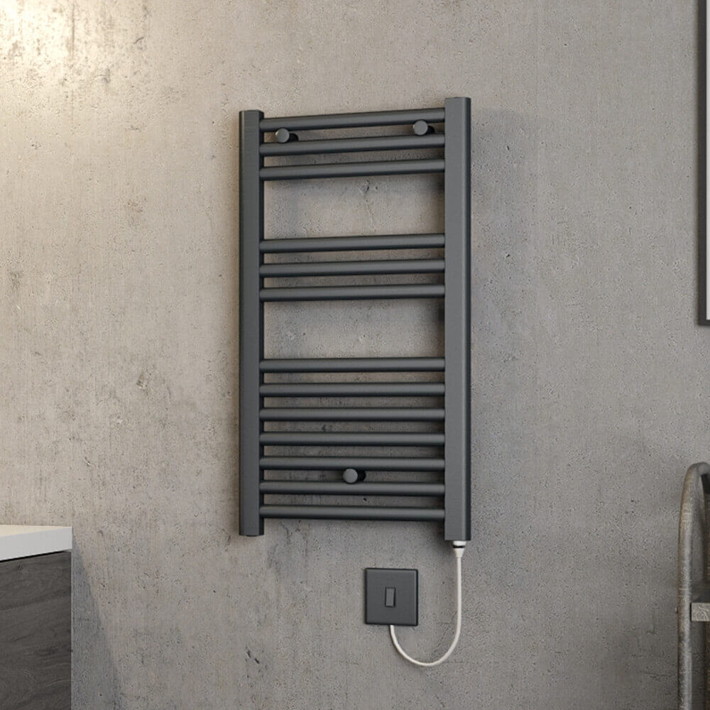 Brenton Hestia Electric Straight Anthracite Heated Towel Rail - 22mm - 720 x 400mm