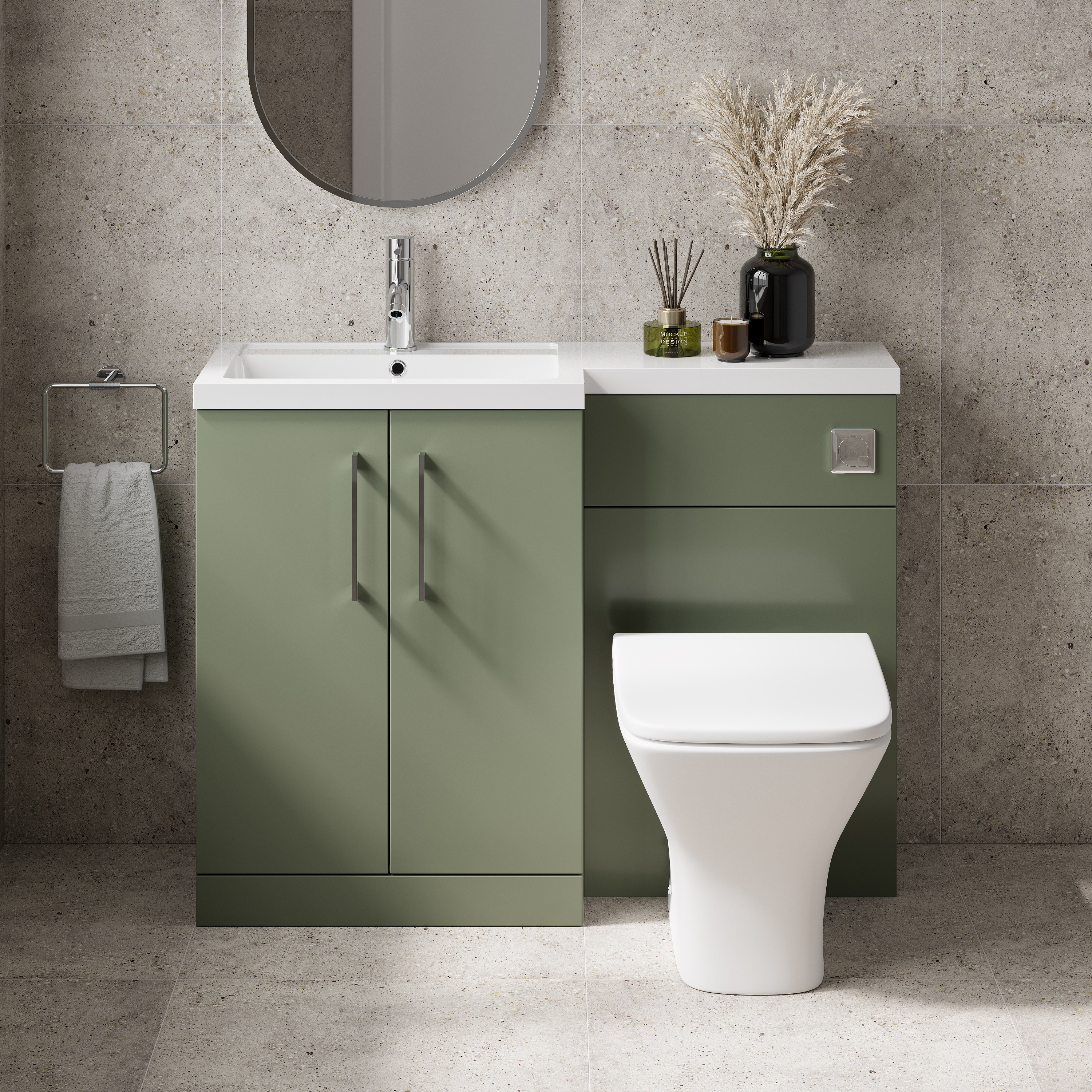 Erin 1100mm Satin Green Combination Bathroom 2 Door Sink & Toilet Unit