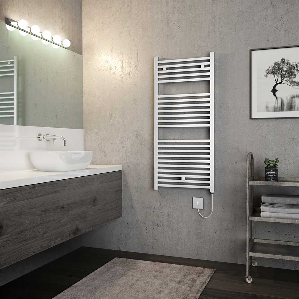 Brenton Helios Electric Straight Square Chrome Heated Towel Rail - 20mm - 1110 x 500mm