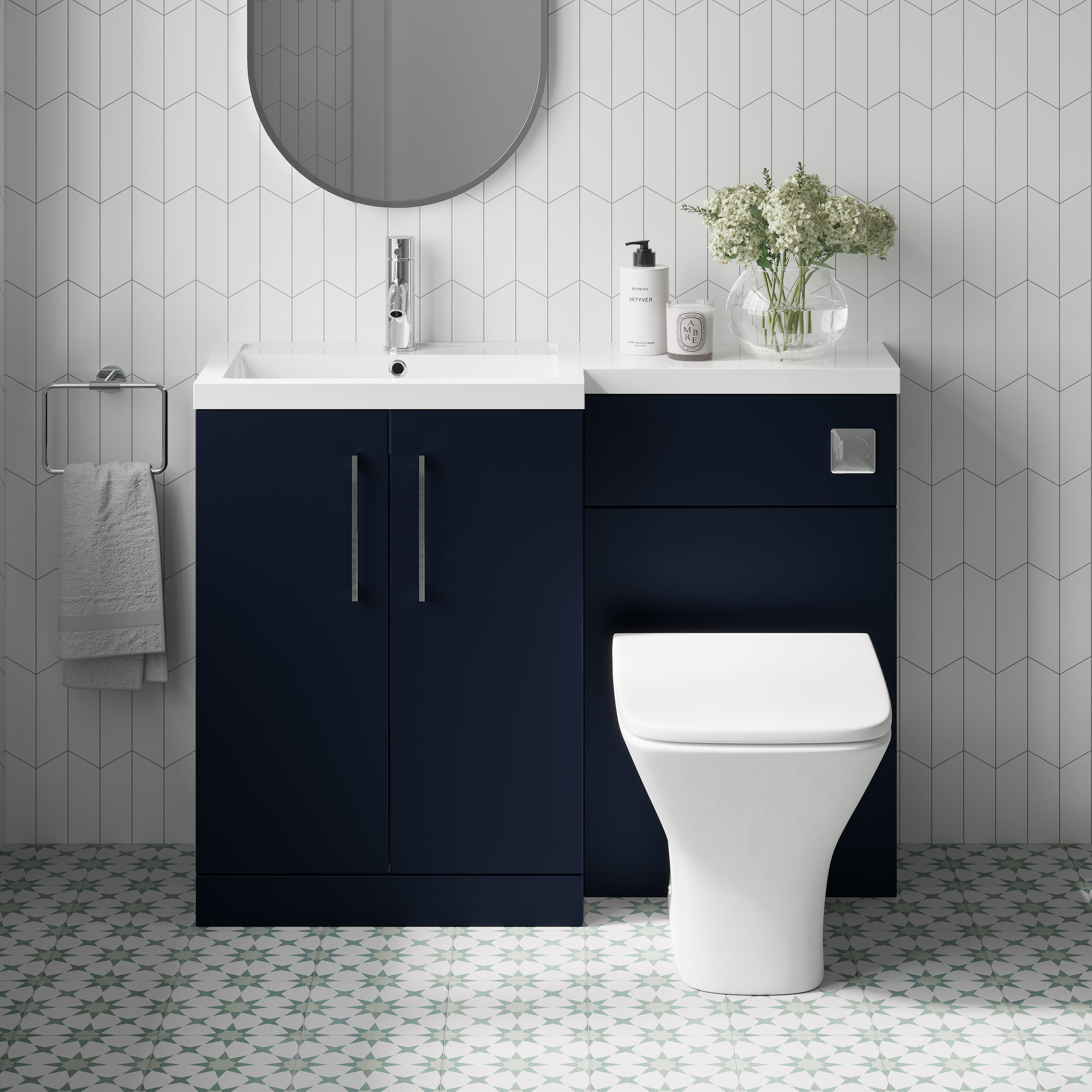 Erin 1100mm Matt Blue Combination Bathroom 2 Door Sink & Toilet Unit