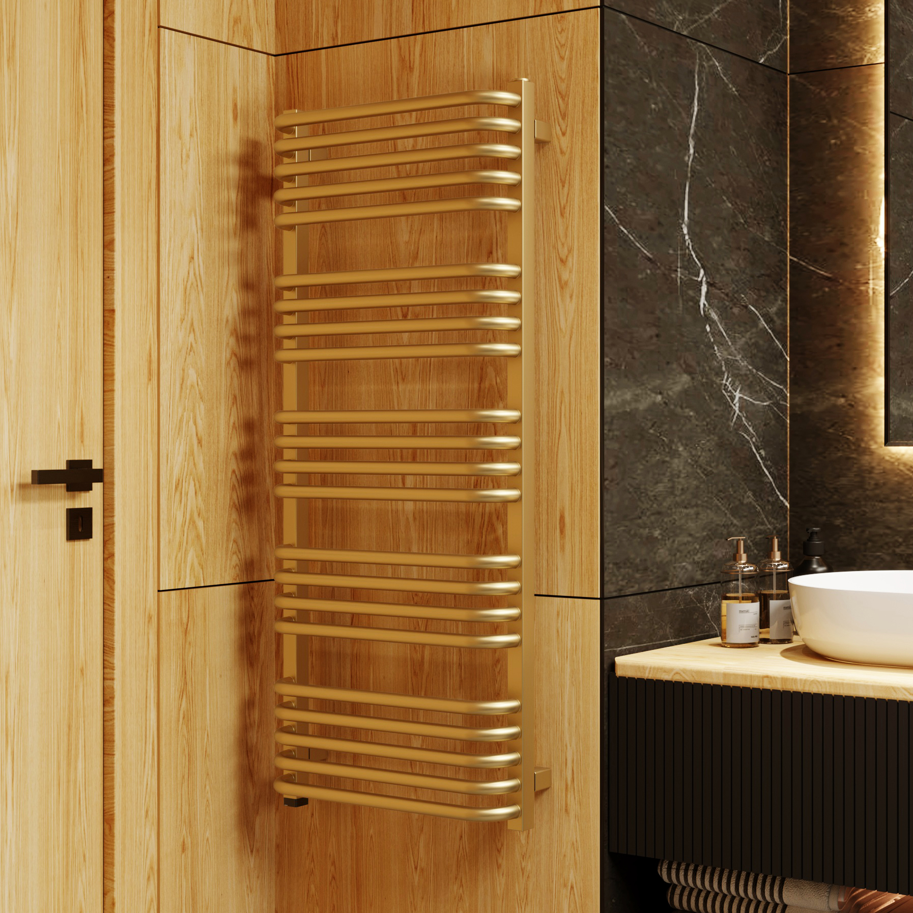 Terma Alex One Electric Heated Towel Rail with Heating Element - Brushed Brass - 1140 x 500mm