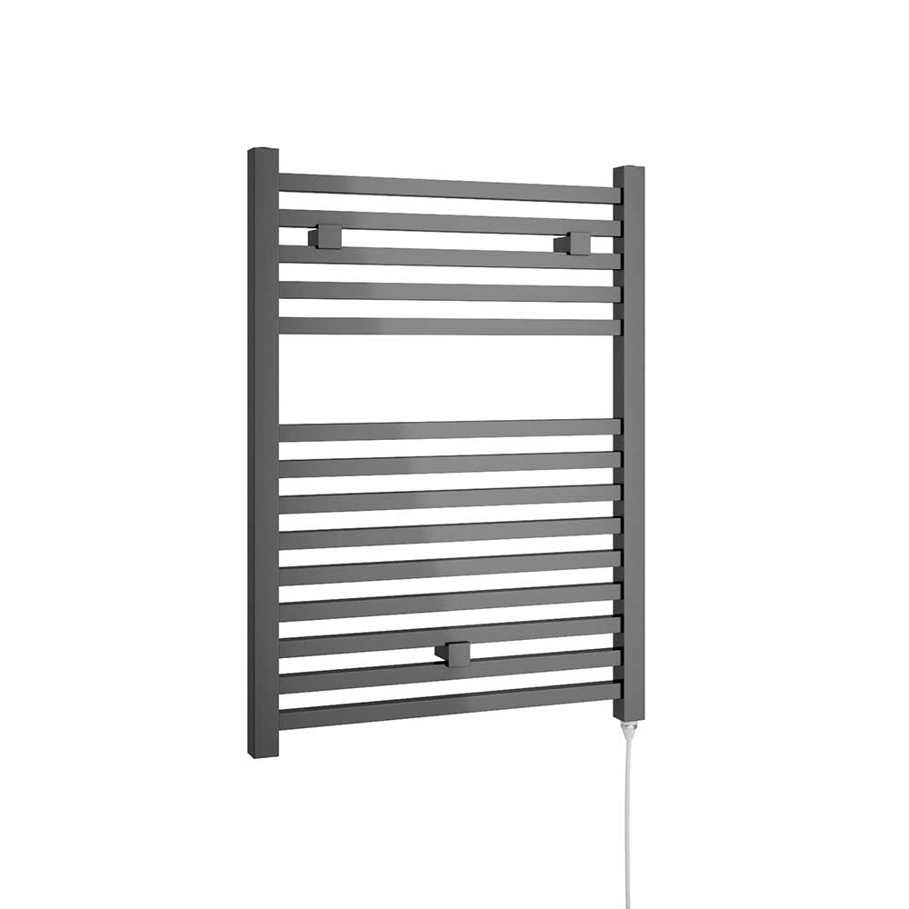 Brenton Helios Electric Straight Square Anthracite Heated Towel Rail - 20mm - 690 x 500mm