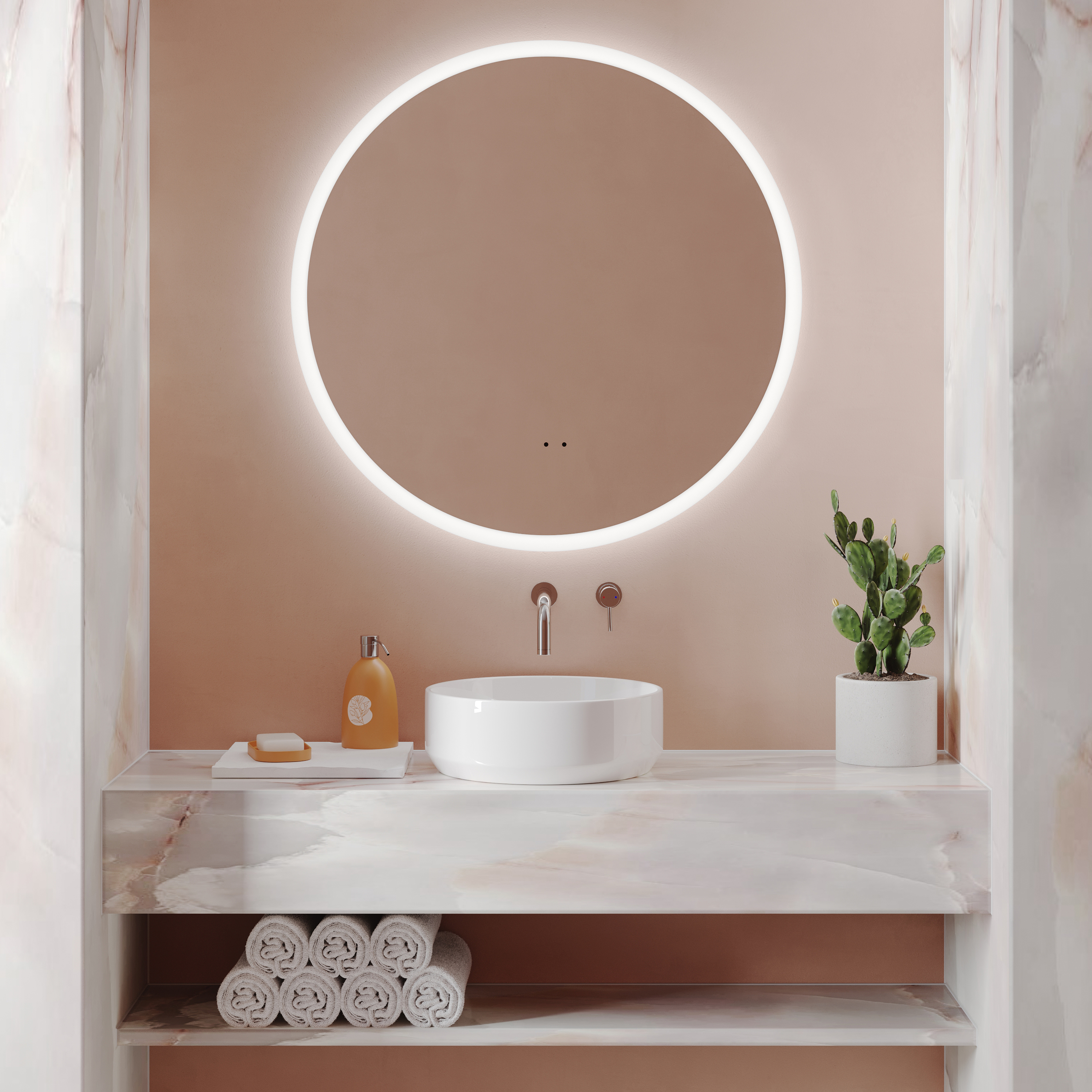 Harbour Glow Round LED Mirror with Demister Pad & Colour Change Lights - 800mm