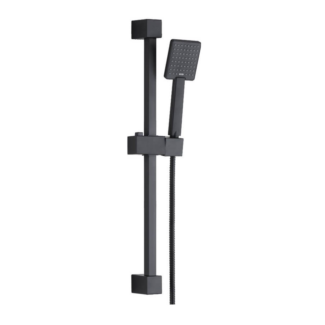 Harbour Status Concealed Shower Valve, Fixed Wall Mounted Head & Slide Rail Kit - Matt Black