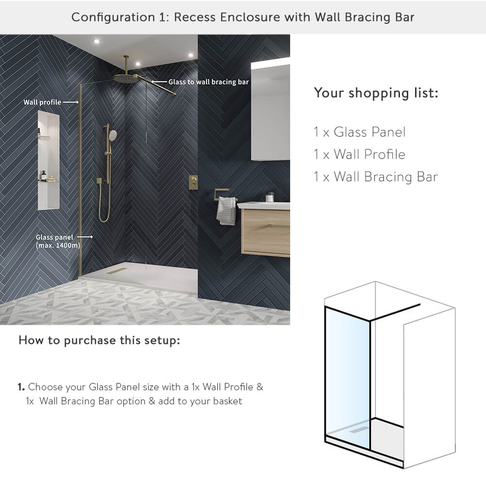 Crosswater Gallery 8 Walk In Shower Enclosure 8mm Panels with Multiple Configurations - Matt Black