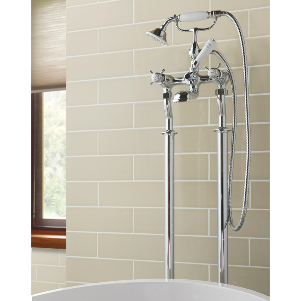 Butler & Rose Caledonia Pinch Floor Standing Bath And Shower Mixer Tap With Shower Kit