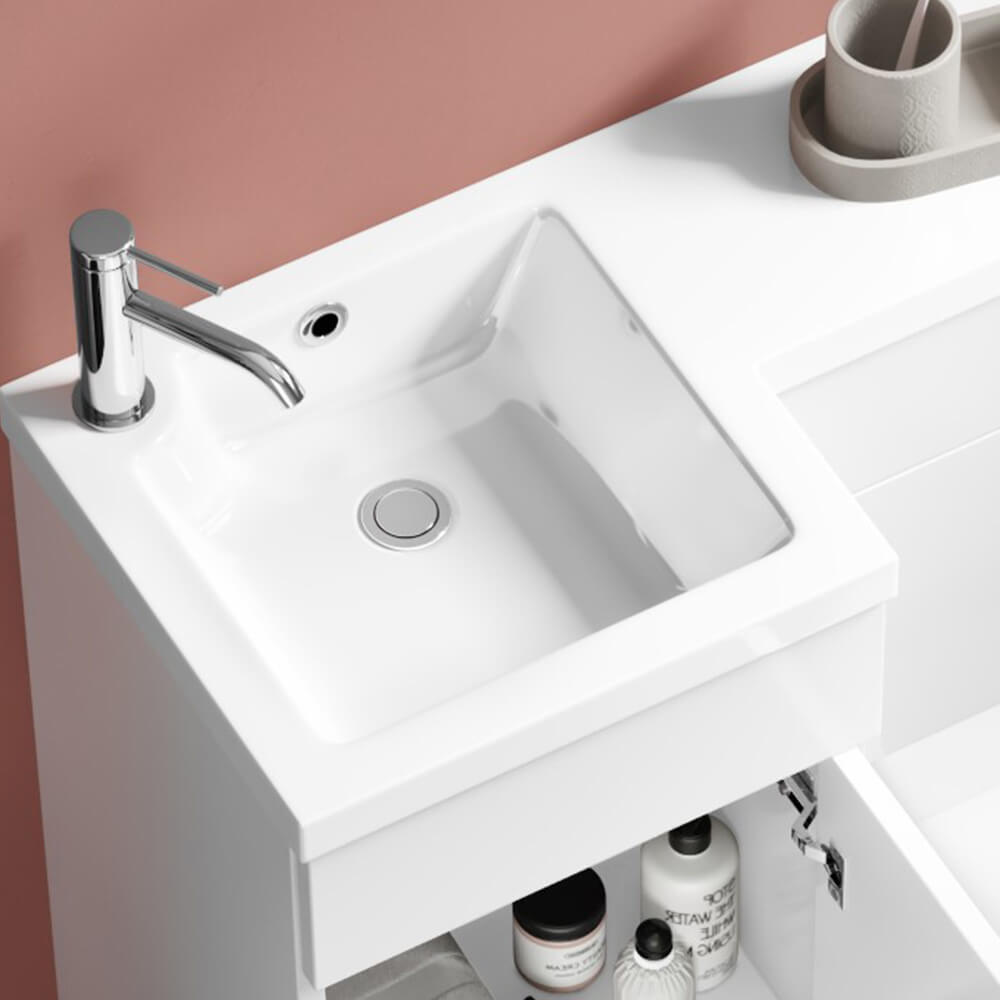 Harbour Icon 900mm Spacesaving Combination Bathroom Toilet & Sink Unit - White Gloss