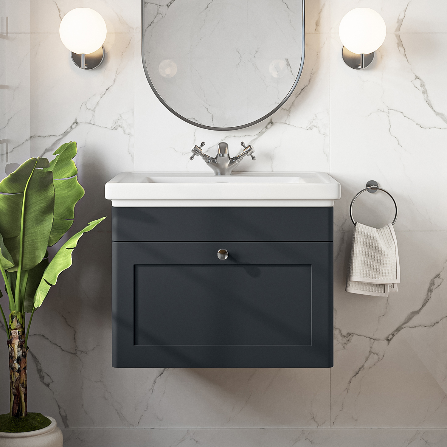Butler & Rose Ophelia Traditional Toilet & 600mm Wall Hung Vanity Unit Bathroom Suite