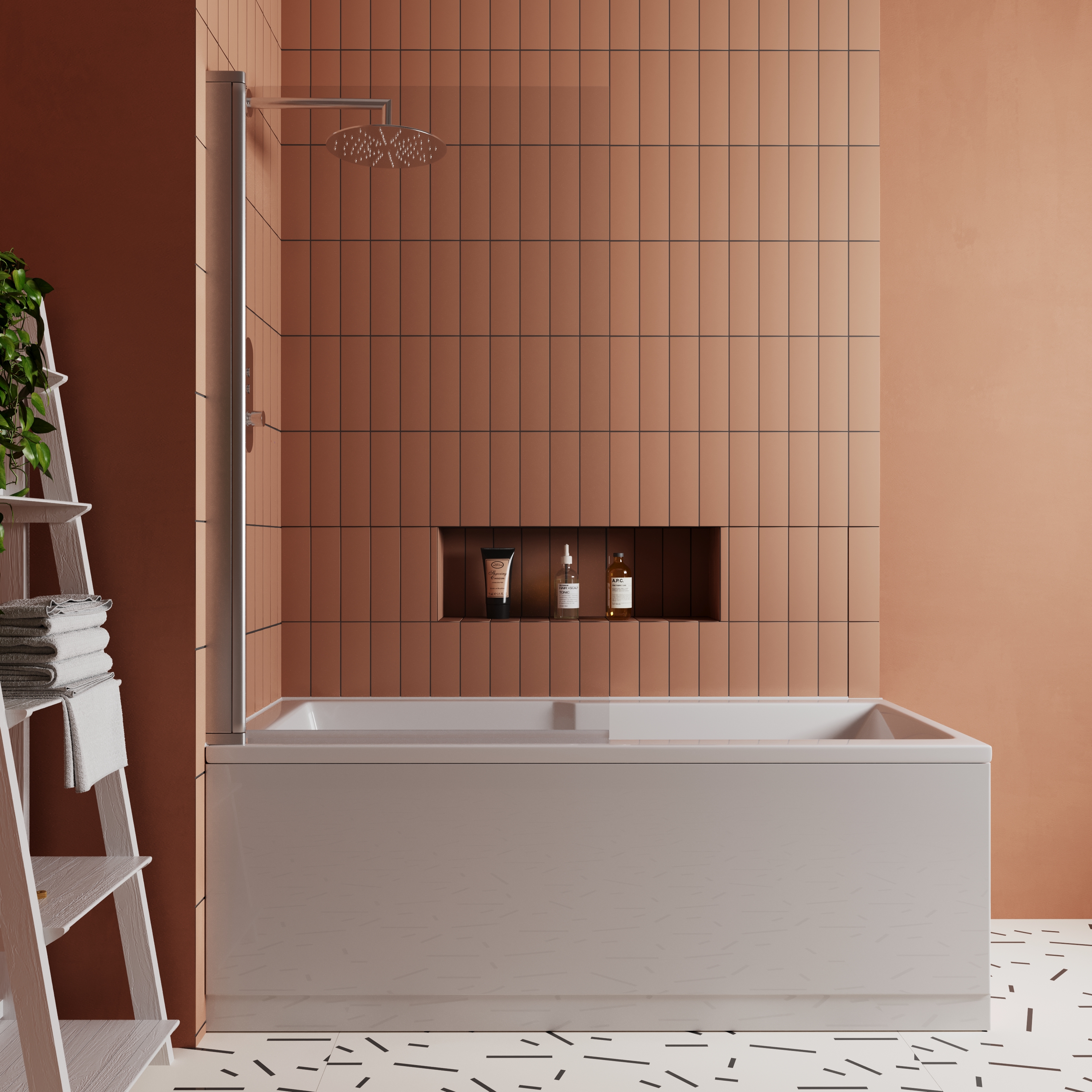 Vellamo Square Corner 6mm Glass Bath Screen - 1400 x 800mm