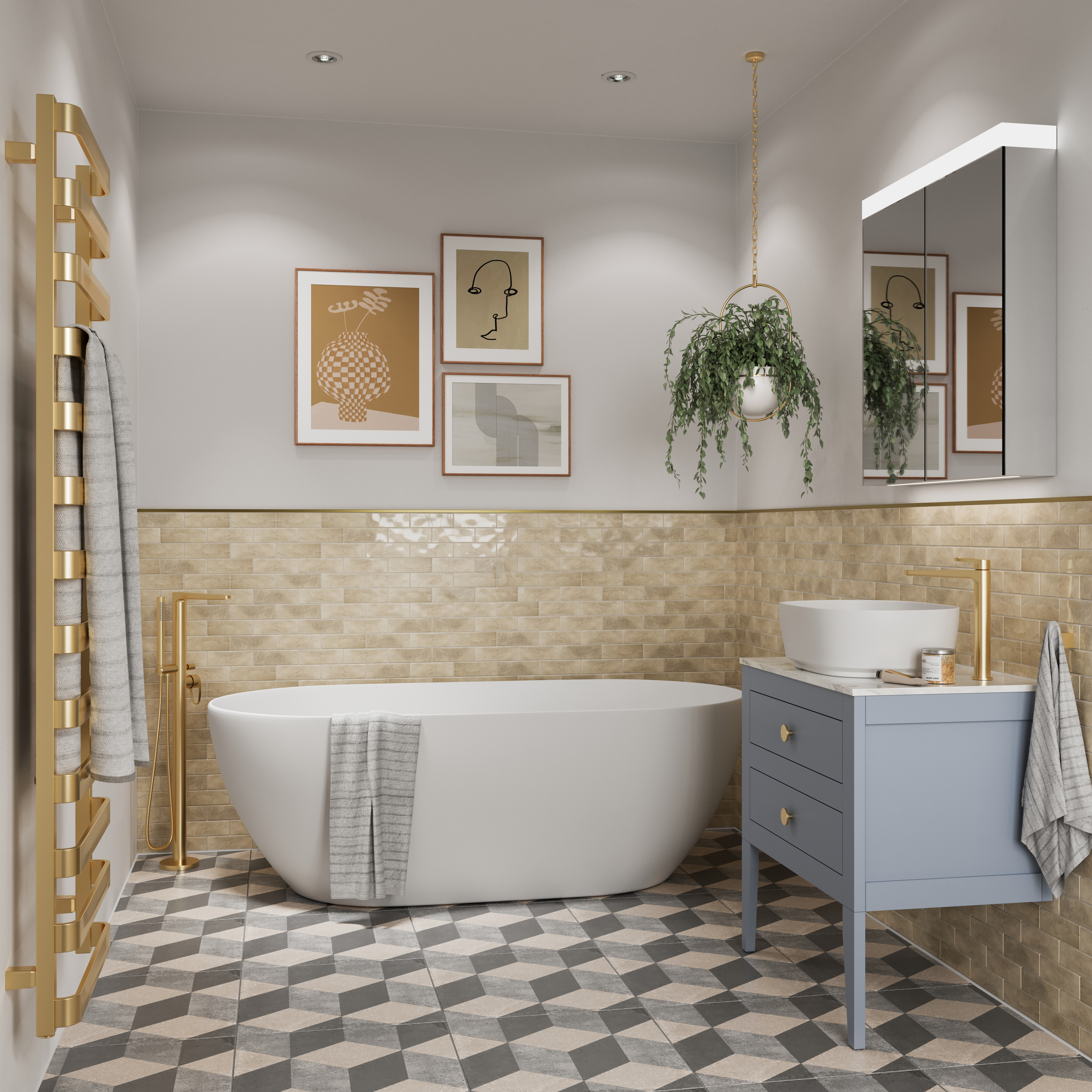 Crosswater Air Heated Towel Rail 500 x 1630mm - Brushed Brass