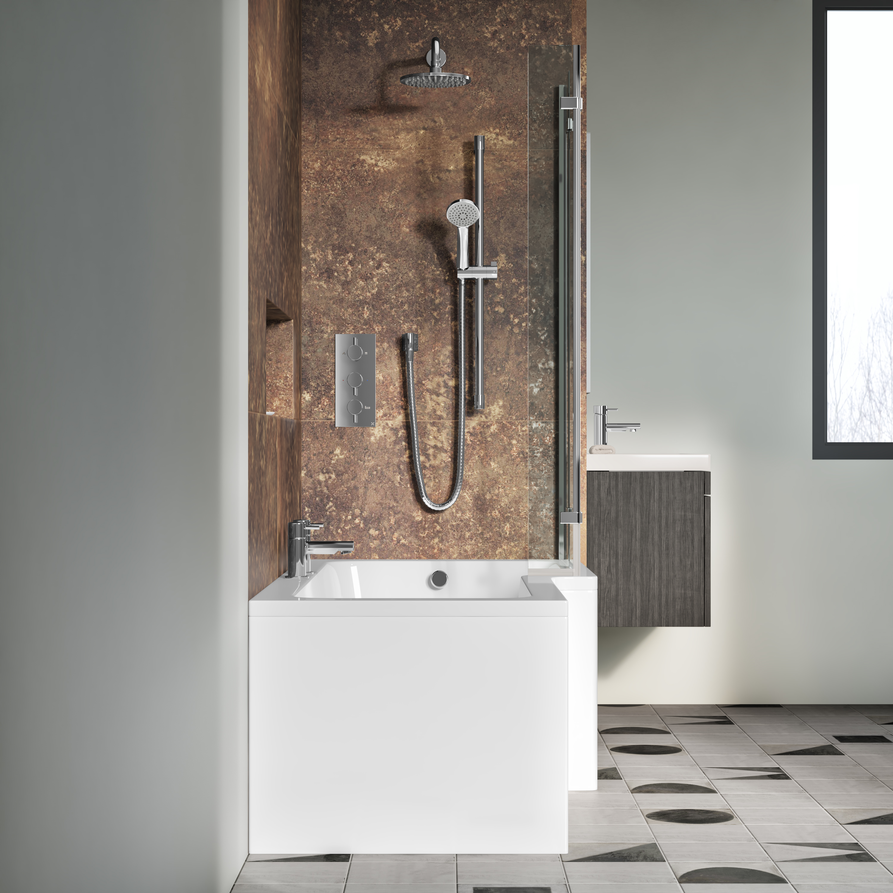 Drench Polished Chrome Double Hinged L-Shaped Bath Screen - 1400 x 800mm
