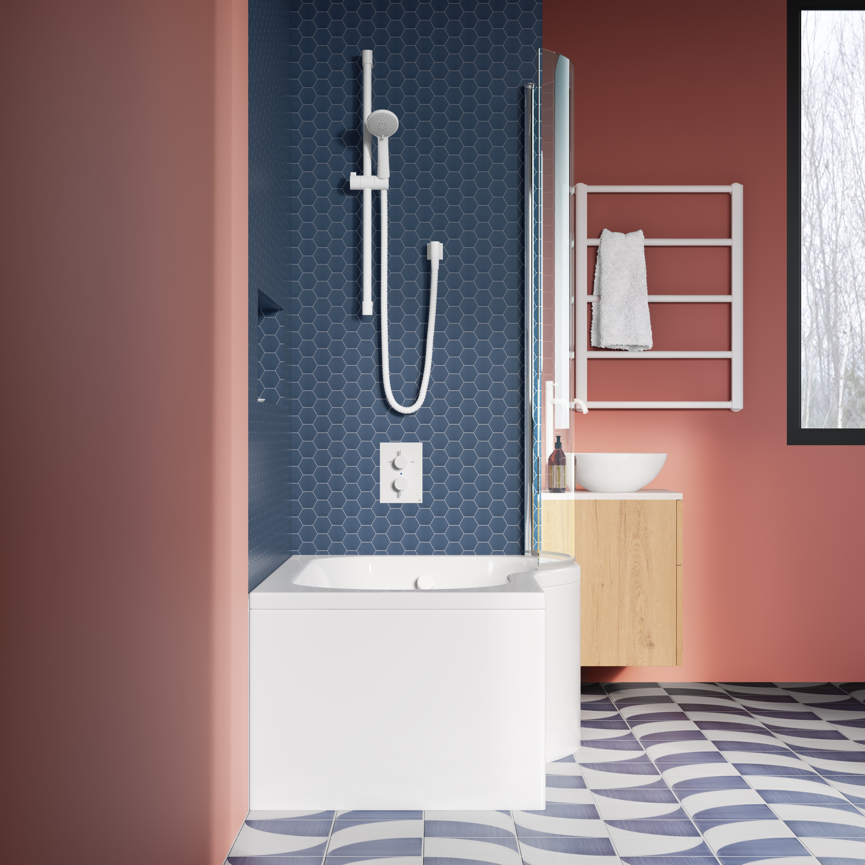 Drench Curved Polished Chrome Hinged P-Bath Screen - 1433 x 700mm