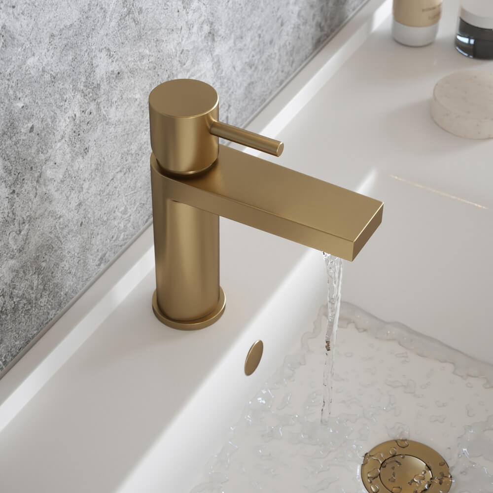 The Tap Factory Vibrance Brushed Brass Mono Basin Mixer and Basin Waste - 6 Handle Colours Available