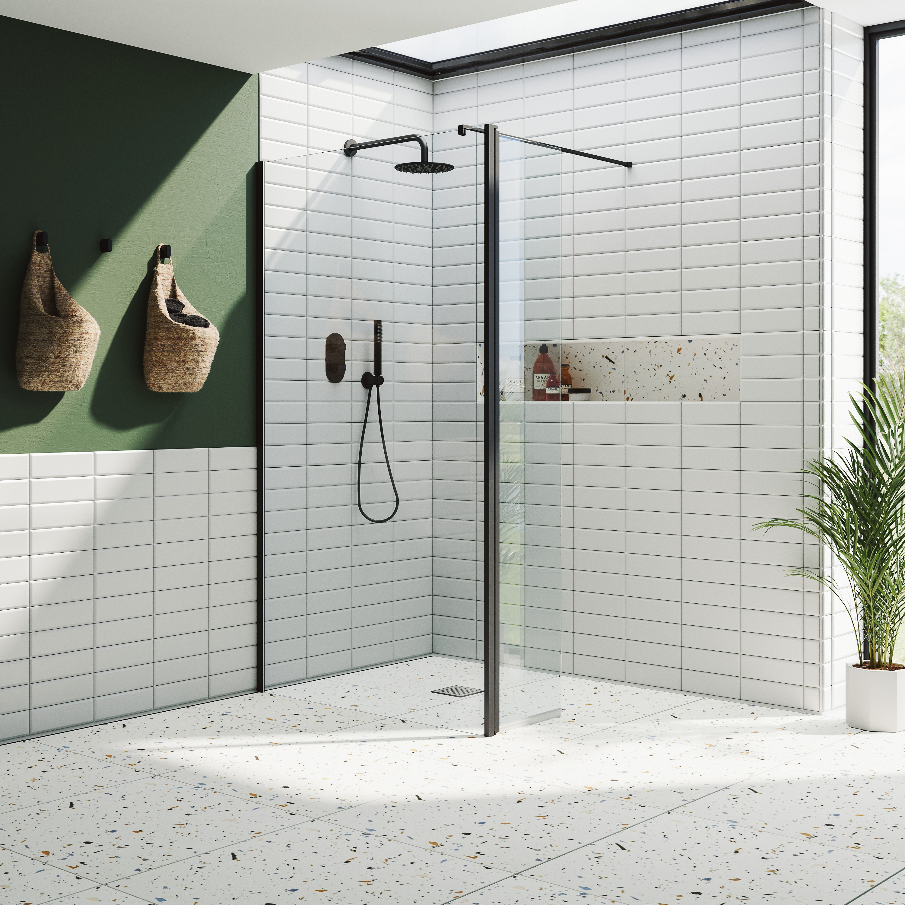 Harbour i10 10mm Easy Clean 2m Tall Wetroom Panel & Hinged Return Panel - Matt Black