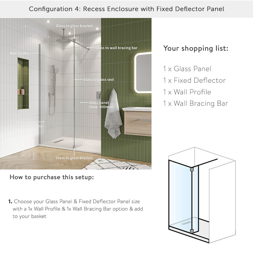 Crosswater Gallery 8 Walk In Shower Enclosure 8mm Panels with Multiple Configurations - Matt Black