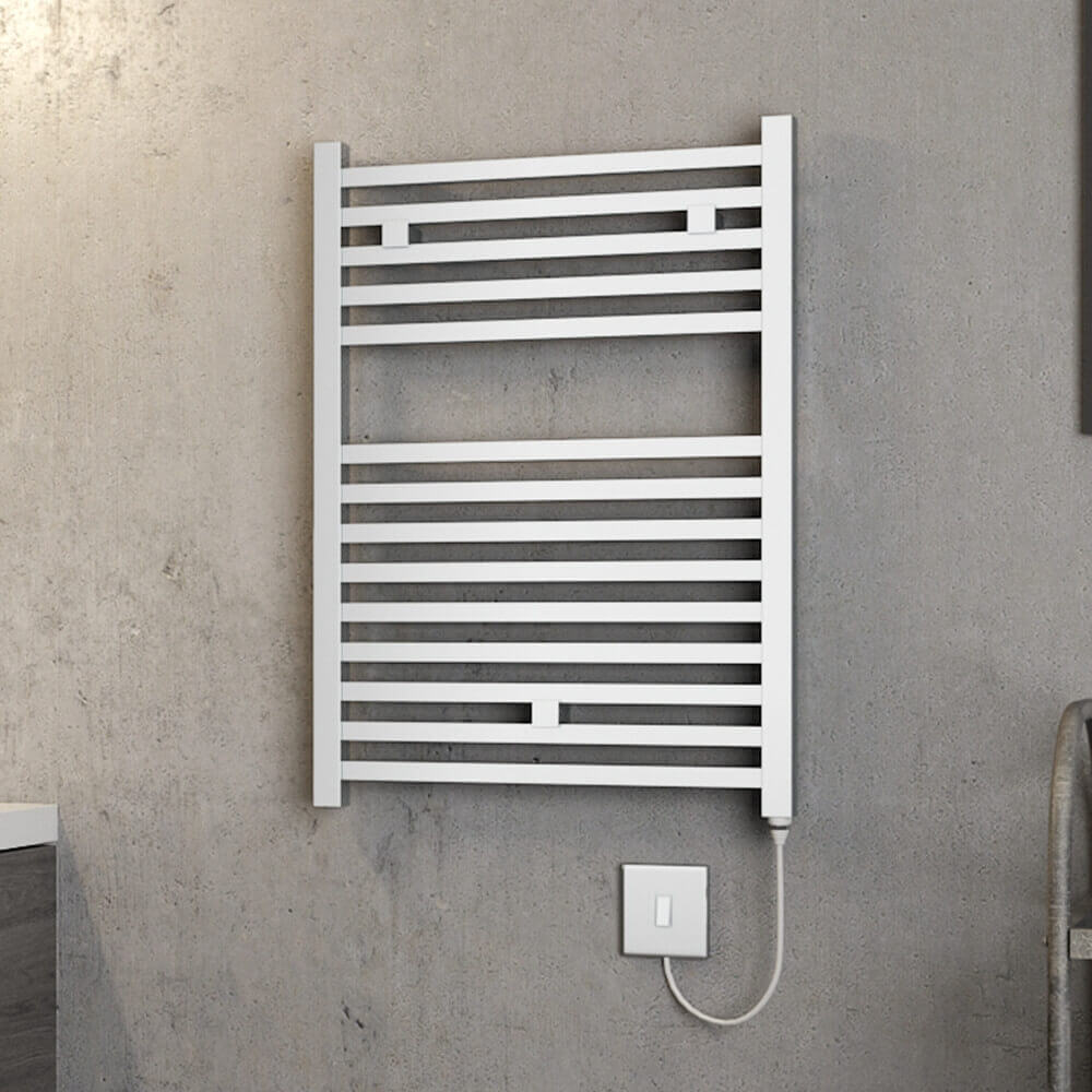 Brenton Helios Electric Straight Square Chrome Heated Towel Rail - 20mm - 690 x 500mm