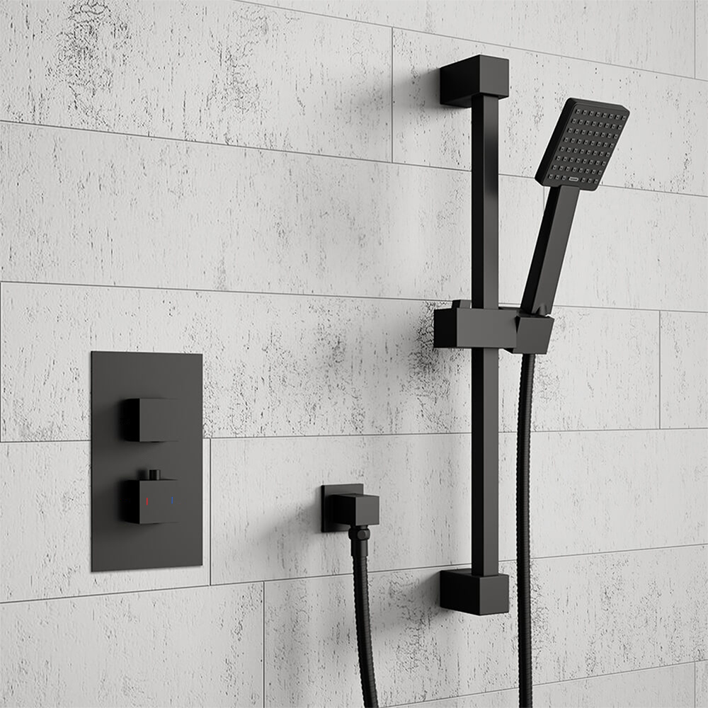 Harbour Status Matt Black Concealed Thermostatic Valve & Slide Rail Kit