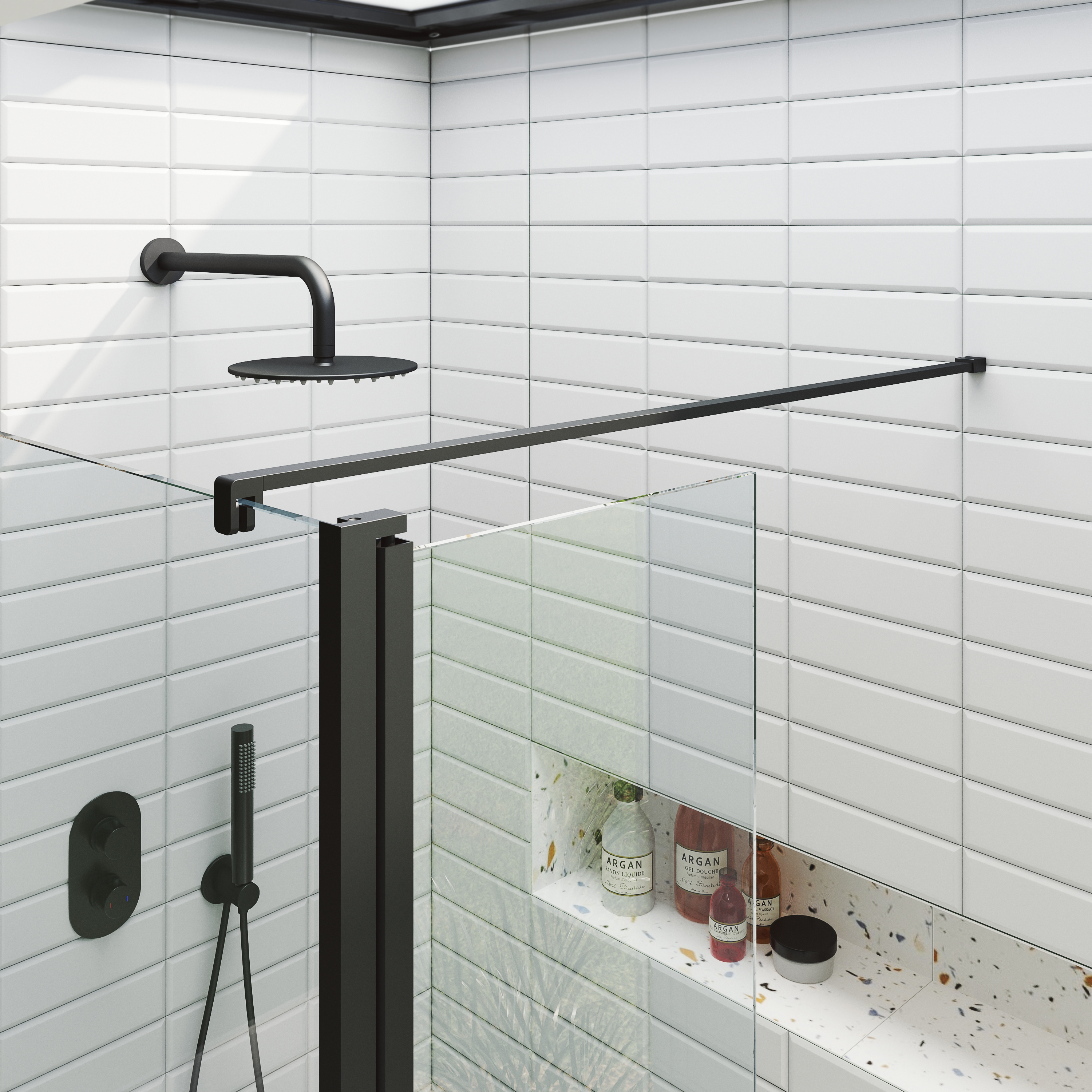 Harbour i10 10mm Easy Clean 2m Tall Wetroom Panel & Hinged Return Panel - Matt Black