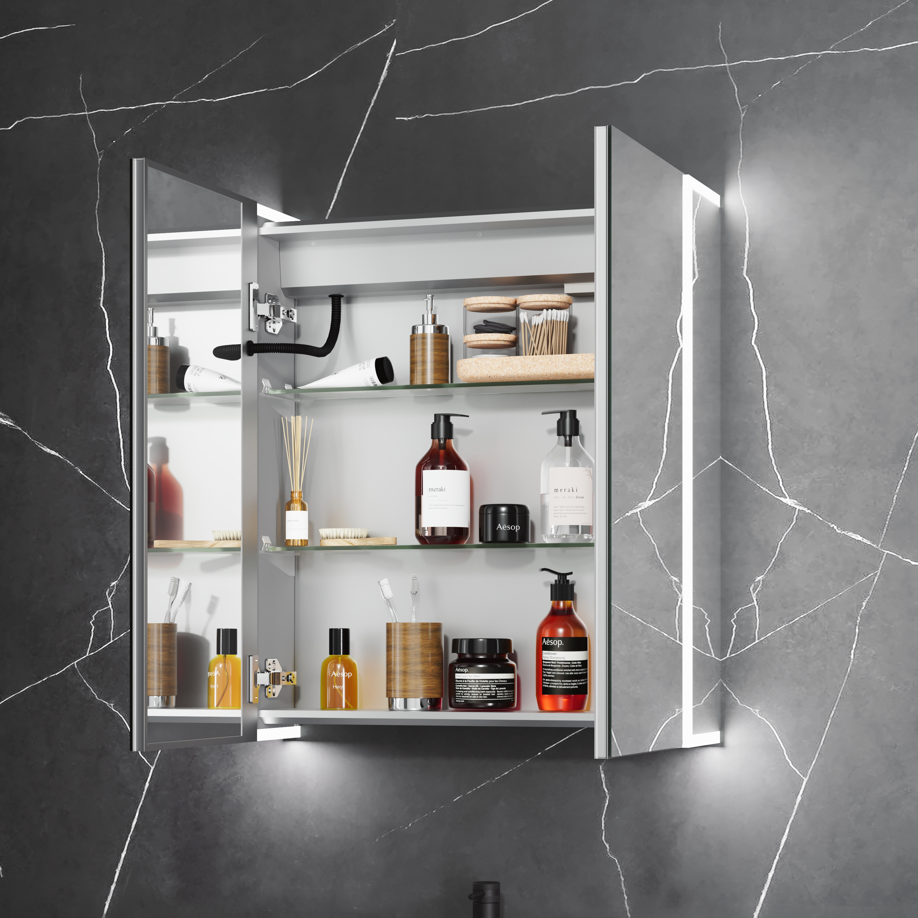 Harbour Icon Double Door LED Bathroom Mirror Cabinet with Demister Pad & Shaver Socket - 600 x 700mm
