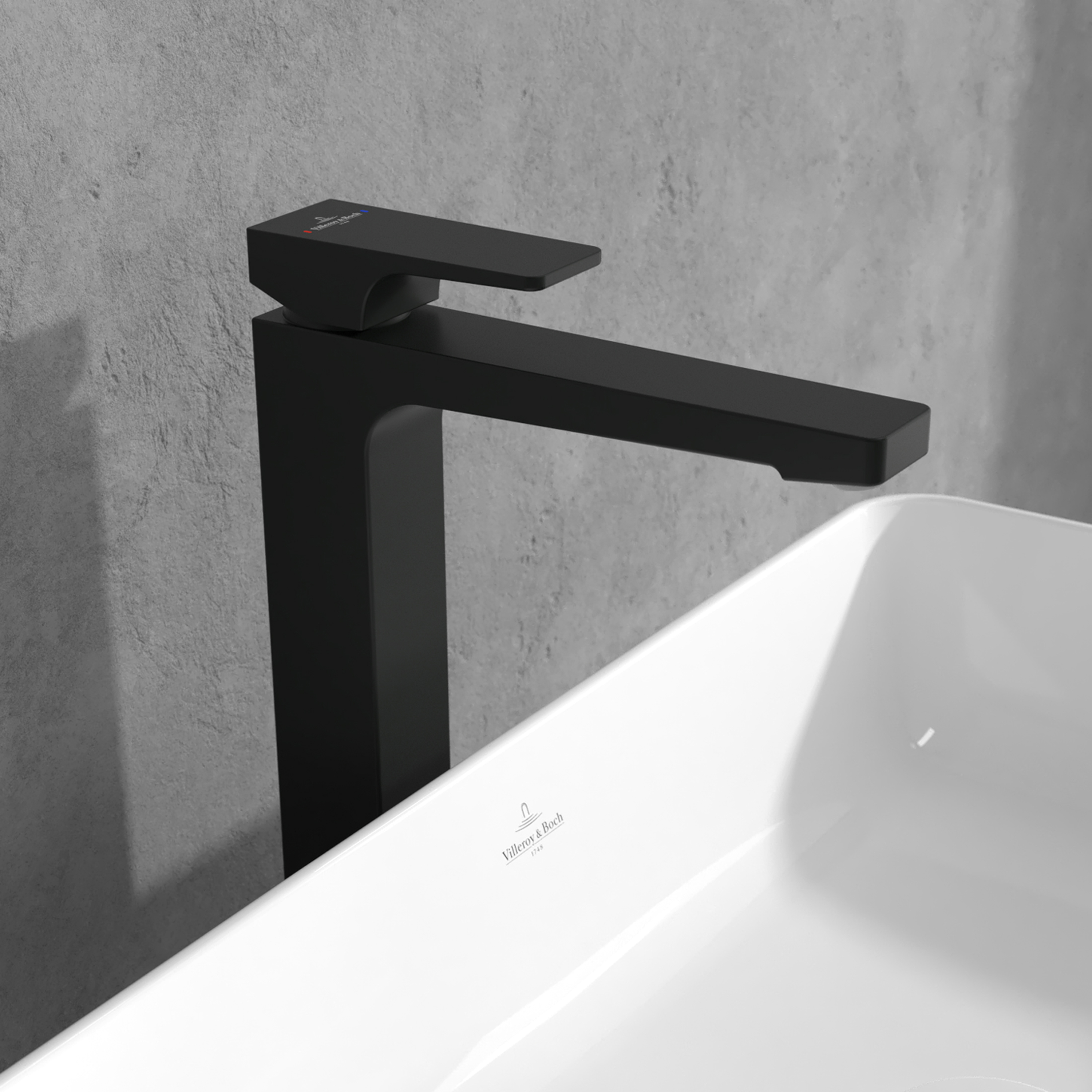 Villeroy & Boch Architectura Square Tall Basin Mixer Tap with Click Clack Waste