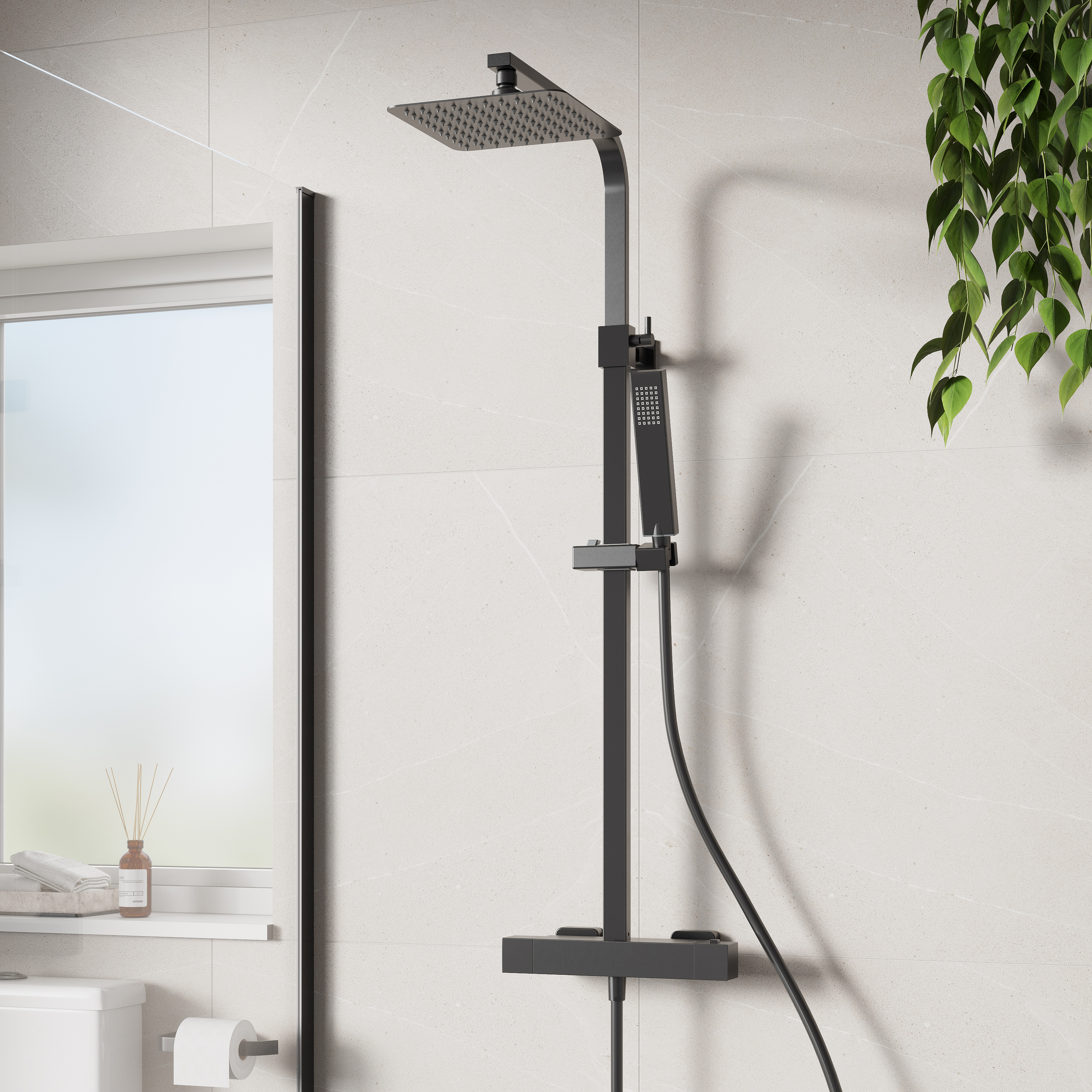 Harbour Status Cool Touch Square Thermostatic Rigid Riser Shower Kit
