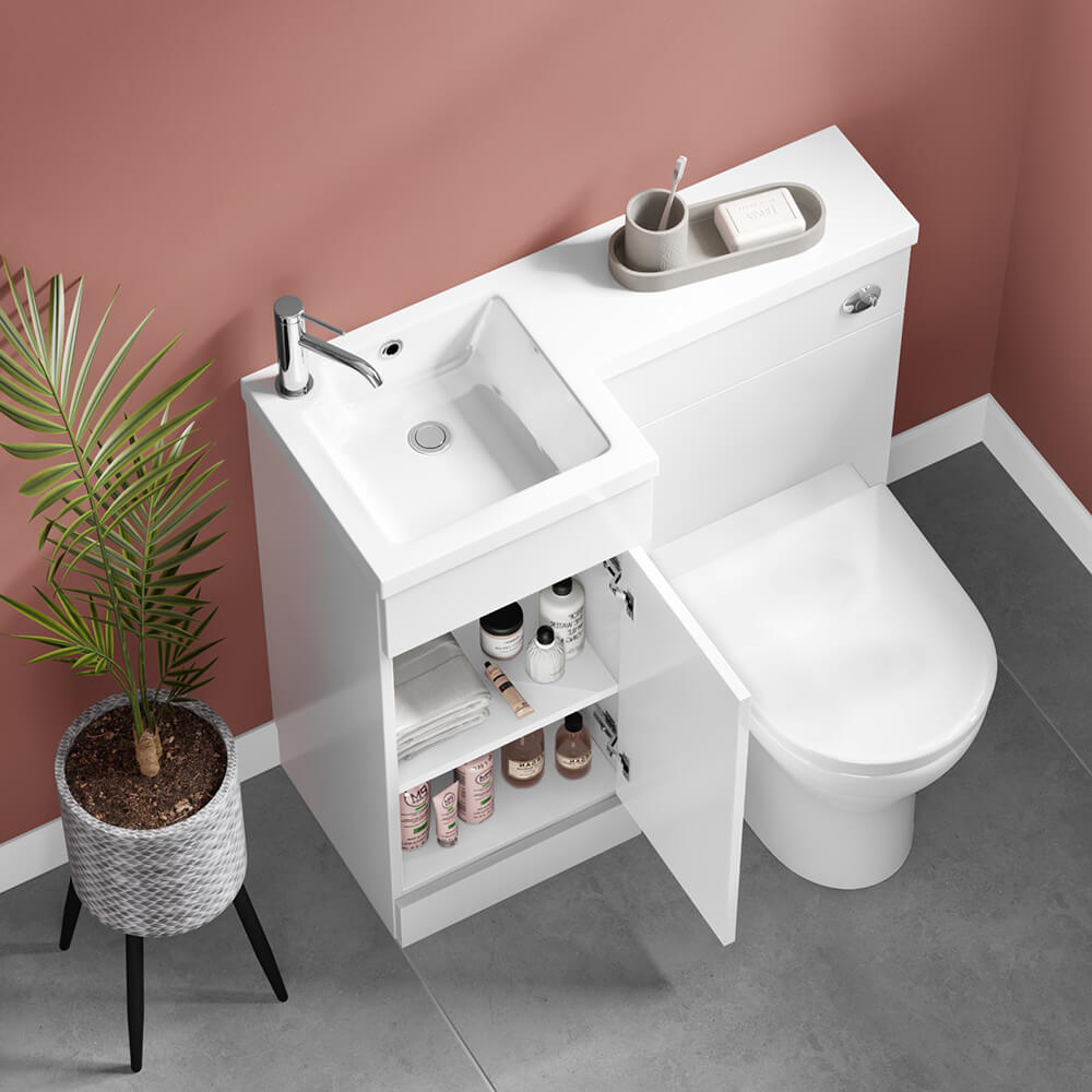 Harbour Icon 900mm Spacesaving Combination Bathroom Toilet & Sink Unit - White Gloss