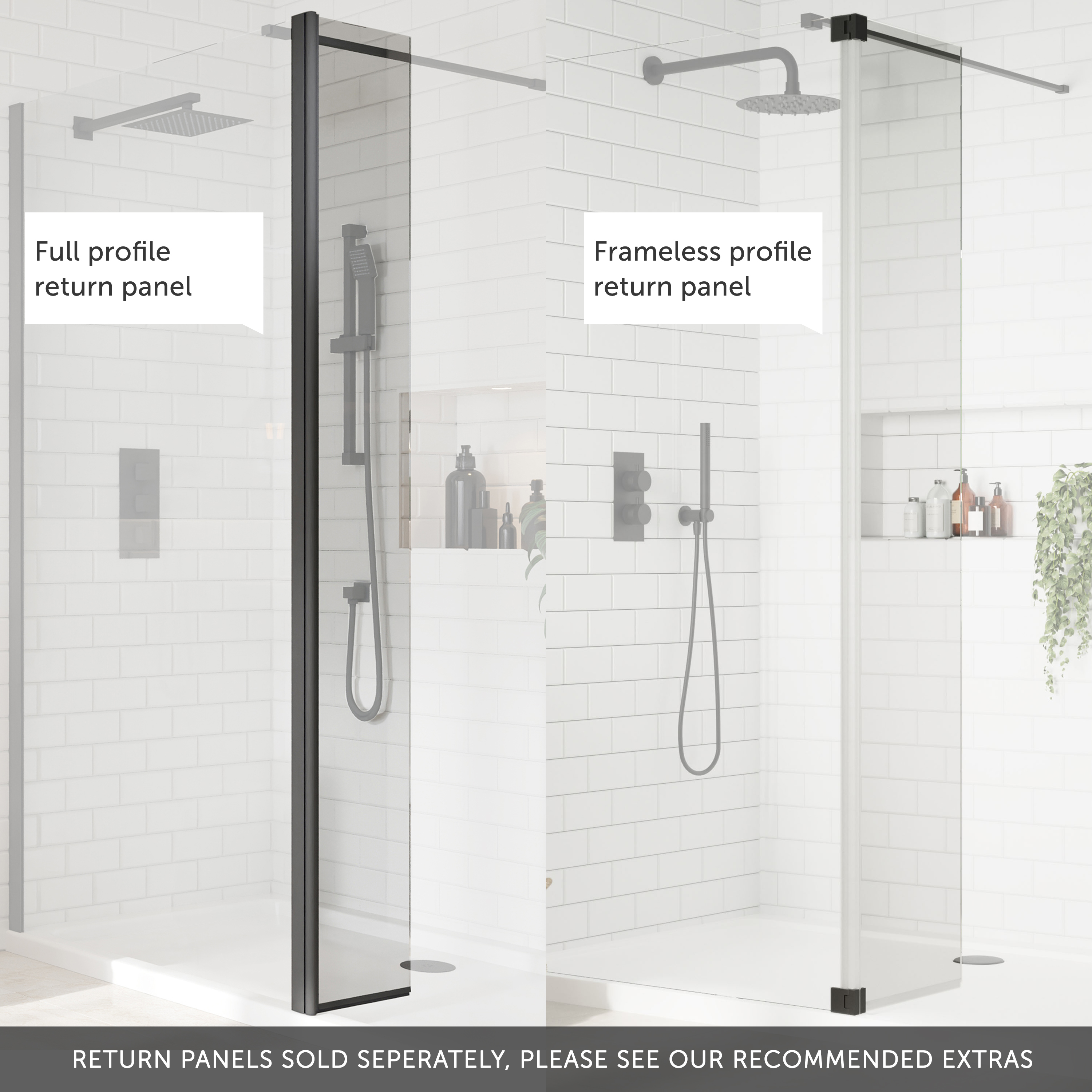 Harbour i8 Matt Black Framed Easy Clean 8mm 2 Panel Walk In Shower Enclosure