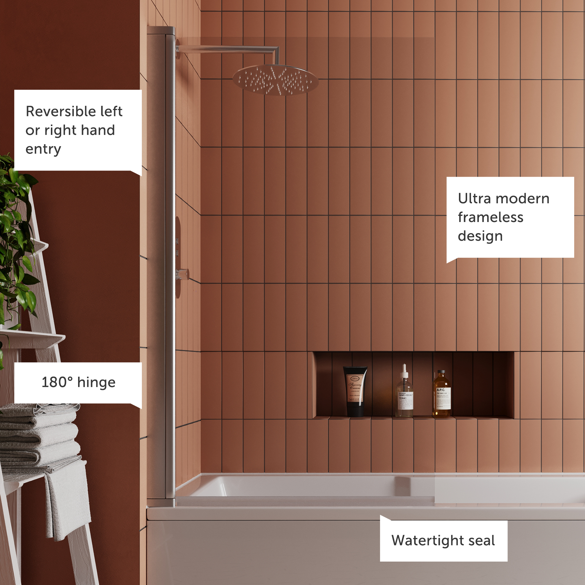 Vellamo Square Corner 6mm Glass Bath Screen - 1400 x 800mm