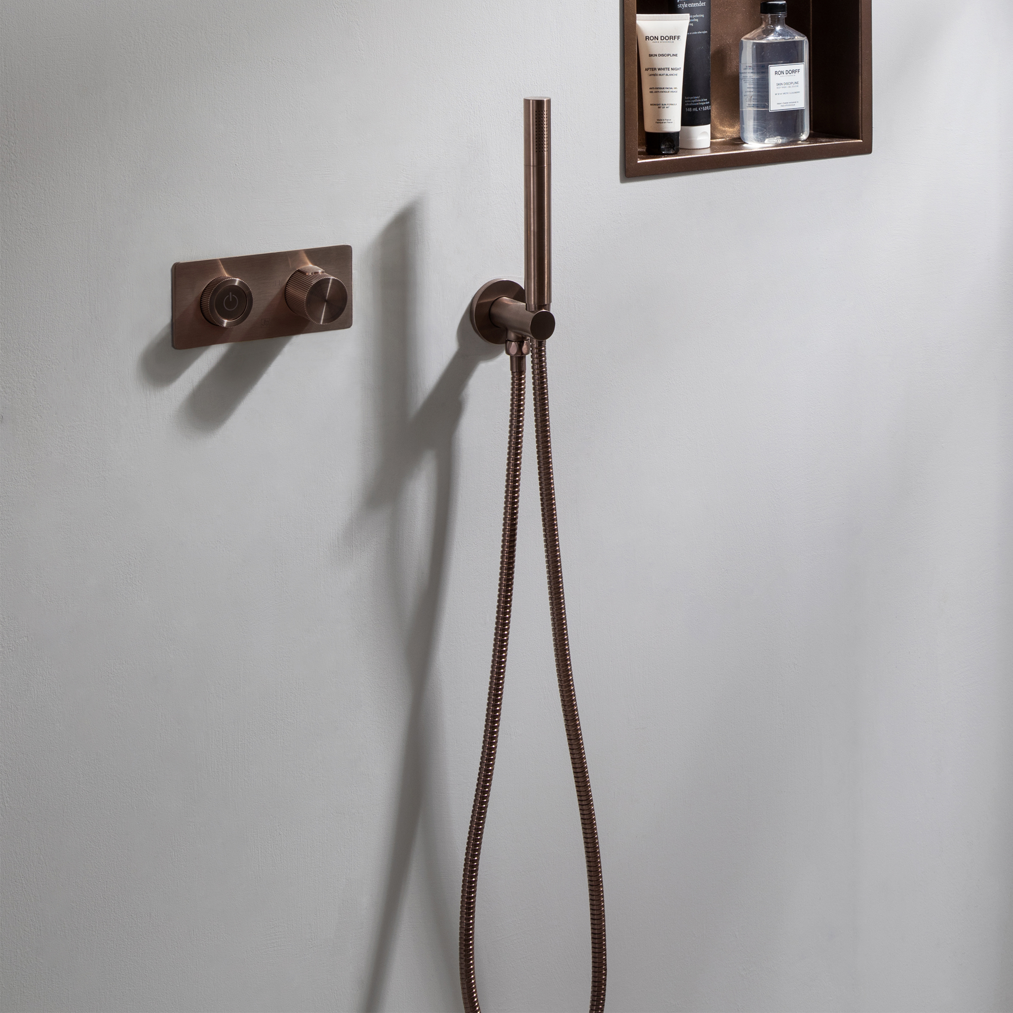 VOS Round Water Outlet & Holder with Metal Hose & Slim Hand Shower - Brushed Bronze