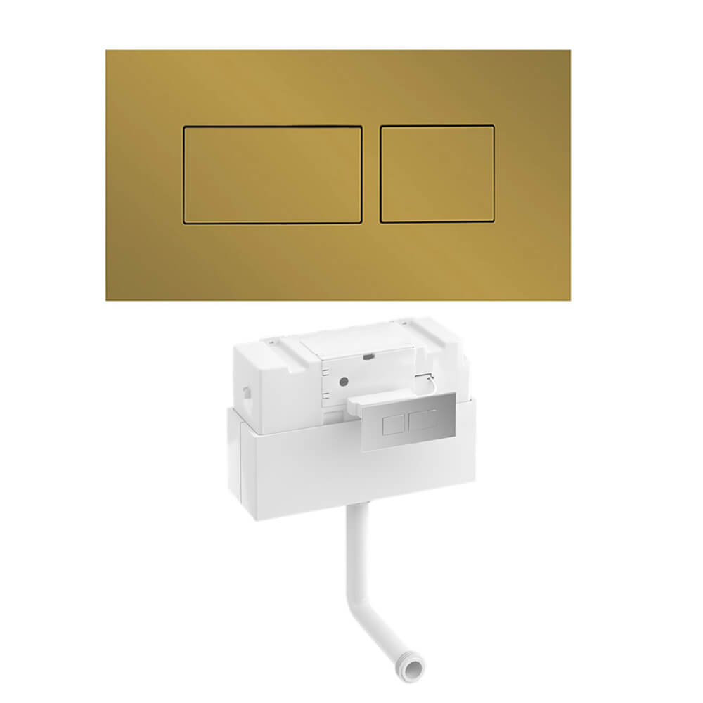 Britton Bathrooms Hoxton Dual Flush Plate & Cistern - Brushed Brass