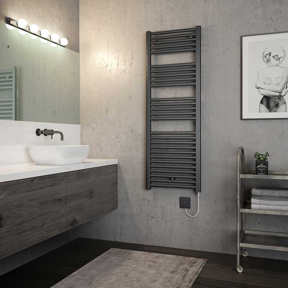 Brenton Hestia Electric Straight Anthracite Heated Towel Rail - 22mm - 1375 x 480mm
