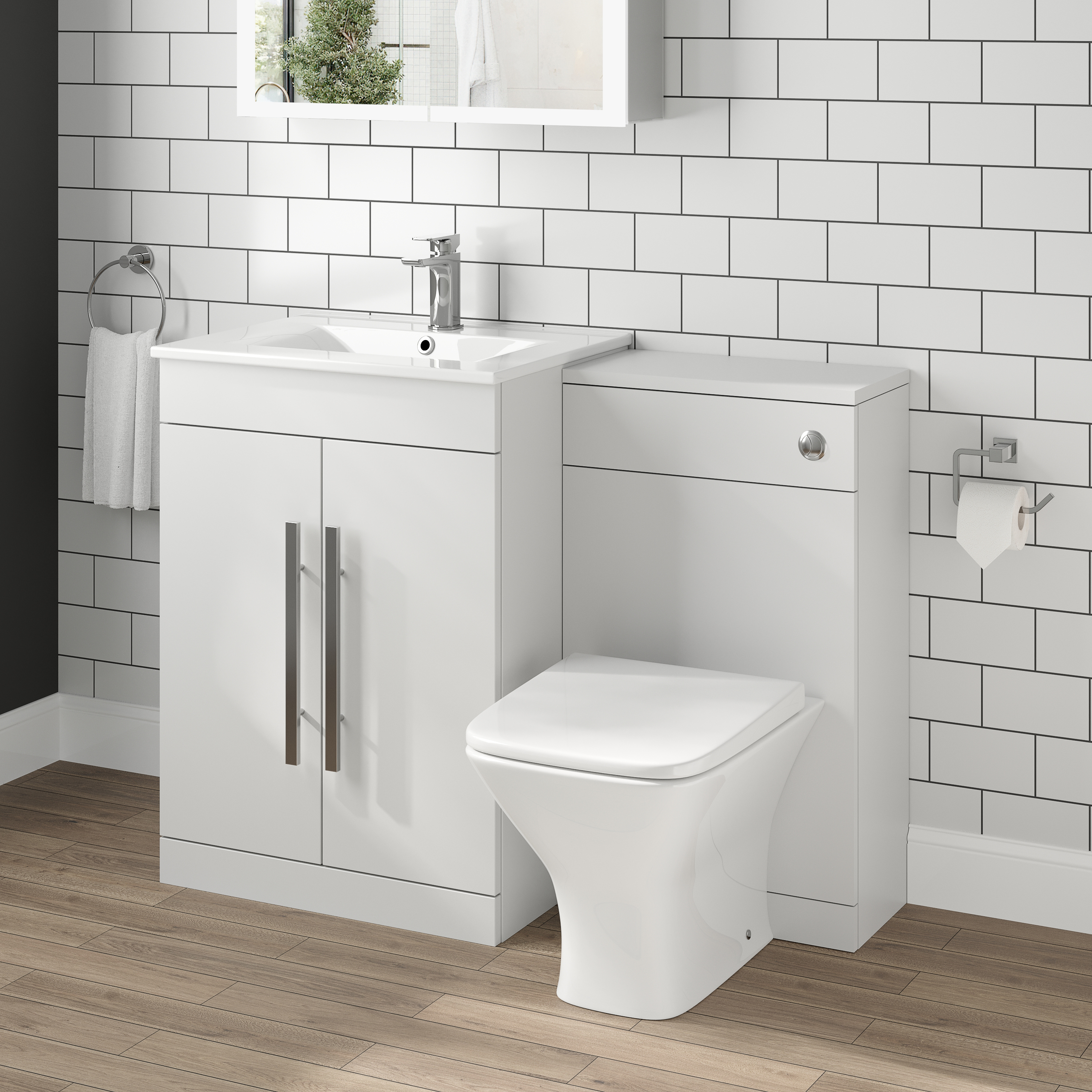 Vellamo Aspire 1100mm 2 Door Combination Basin & Toilet Unit - Gloss White